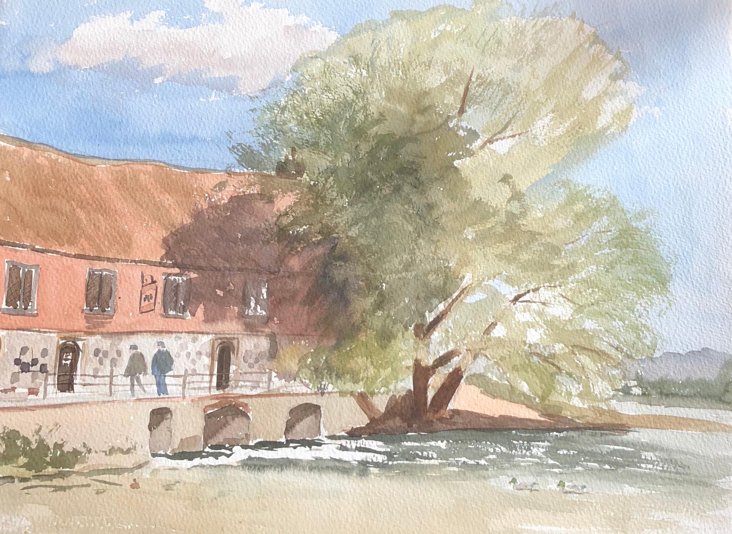 Ronald Birch Landscape Painting - Harnham Mill, original British watercolour painting