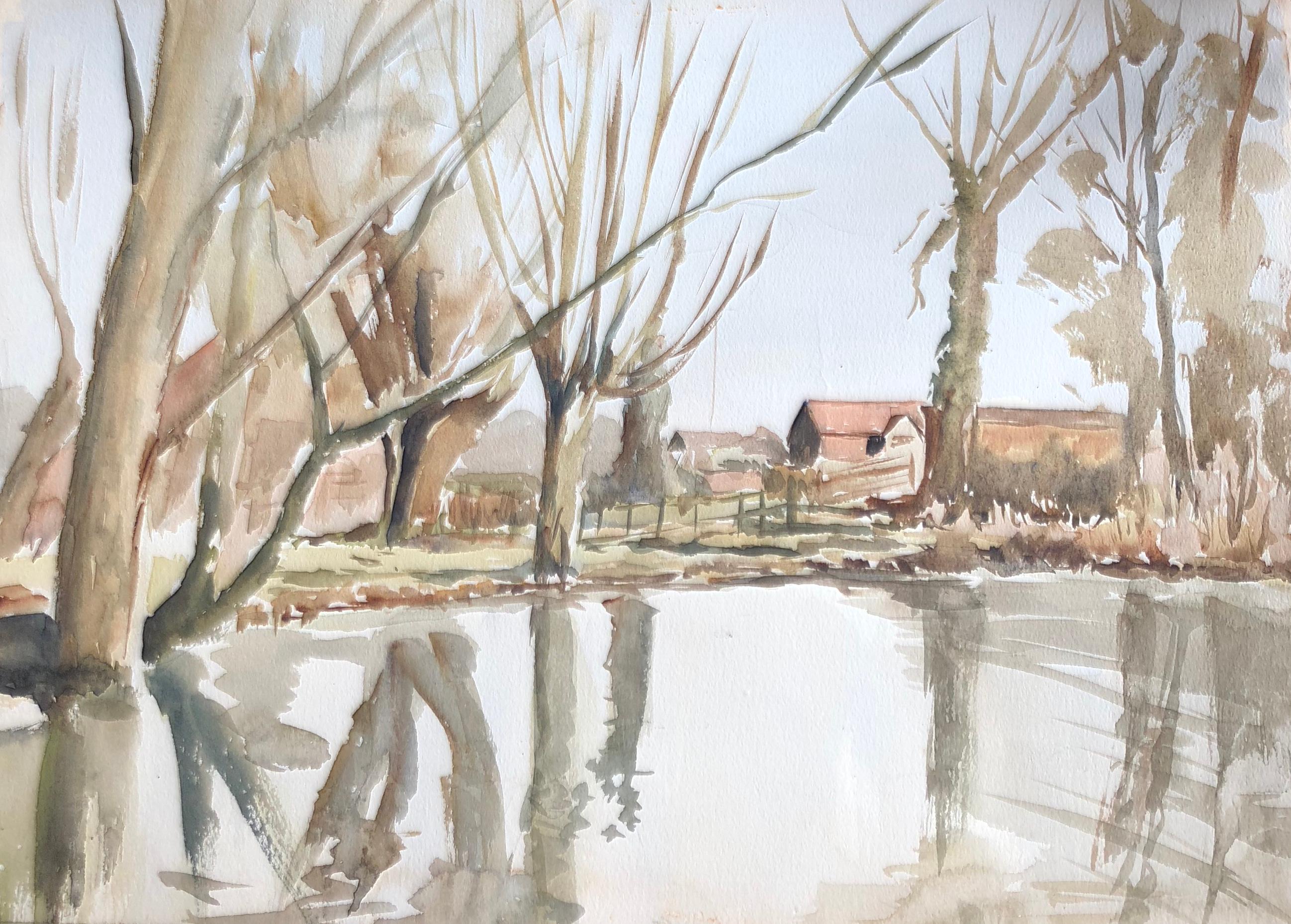 Ronald Birch Landscape Painting - Kinsham, original British watercolour painting