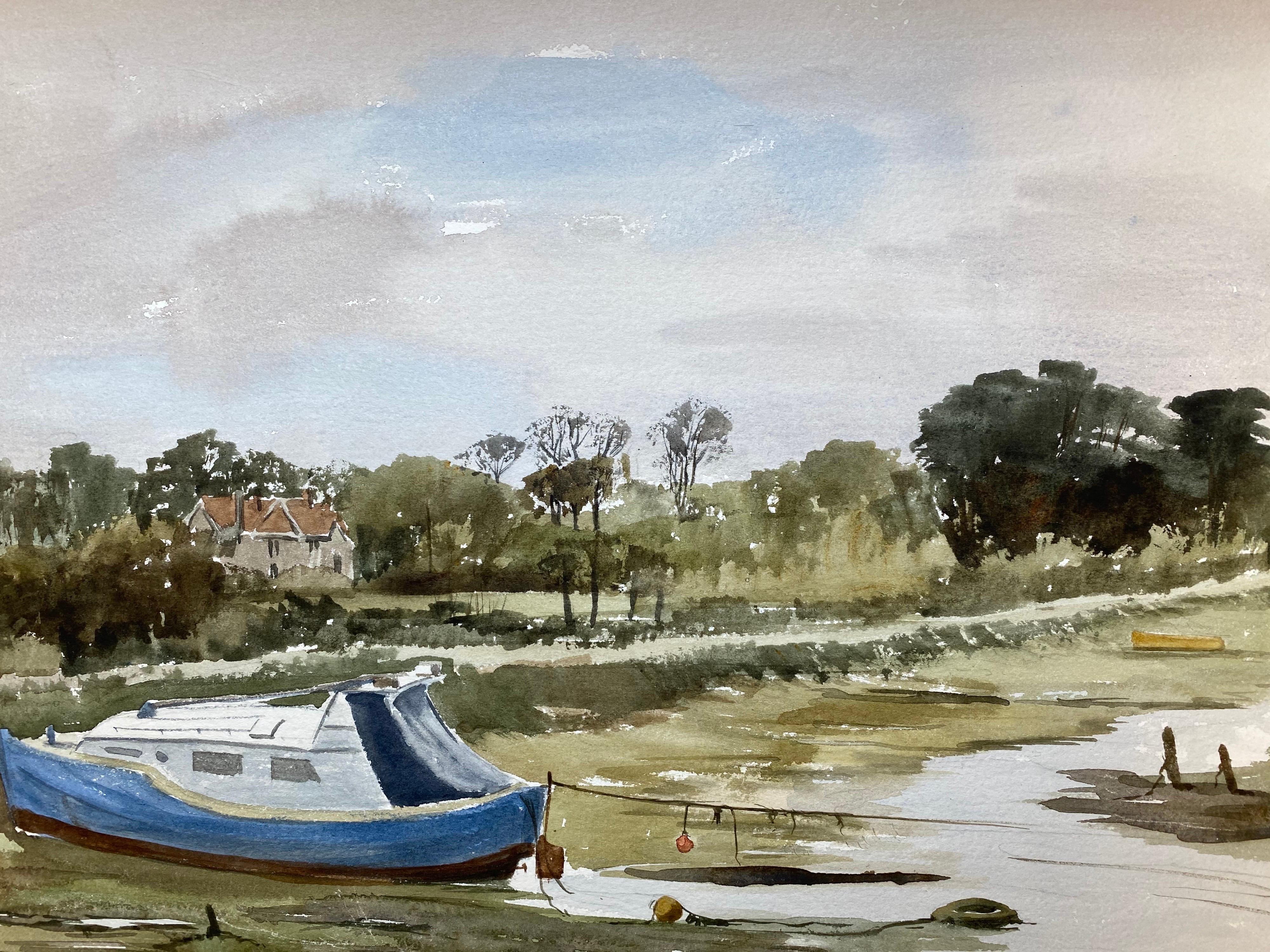 Low Tide Yarmouth Harbour - Original British Watercolour Painting - Gray Landscape Painting by Ronald Birch