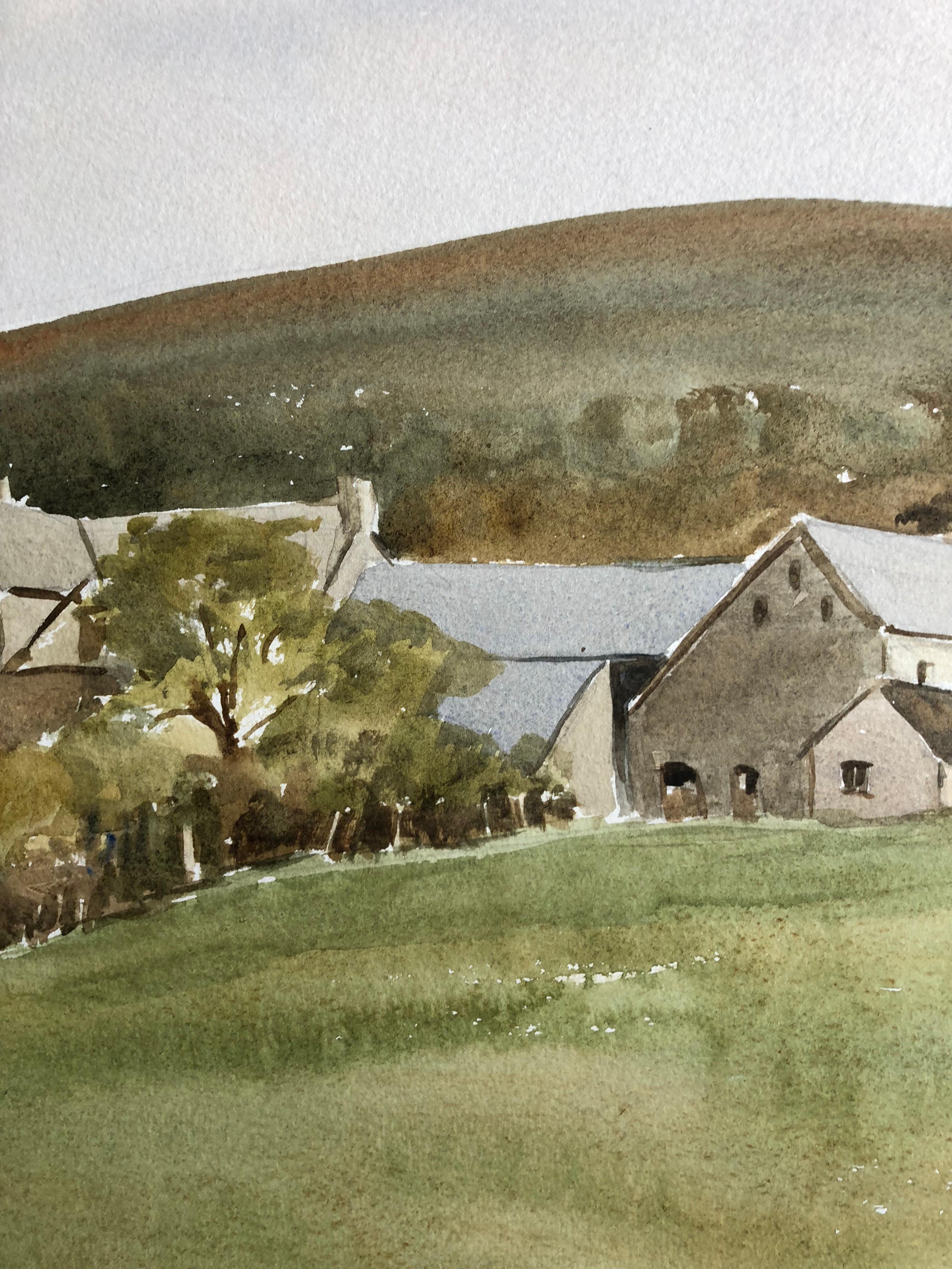 Old Farm Buildings at Carrog, original British watercolour painting - Painting by Ronald Birch