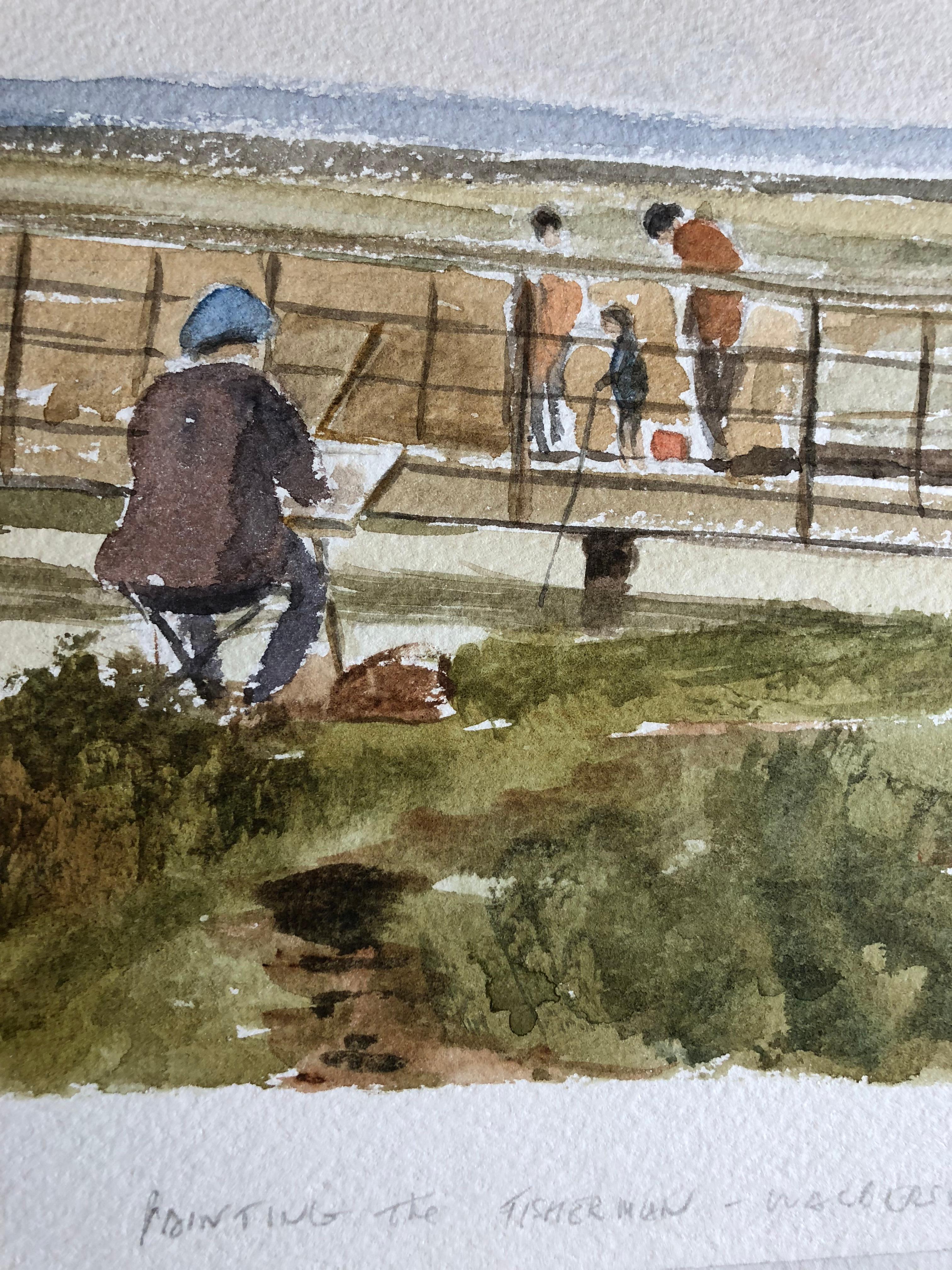 Painting the Fisherman at Walberswick, original British watercolour painting 2