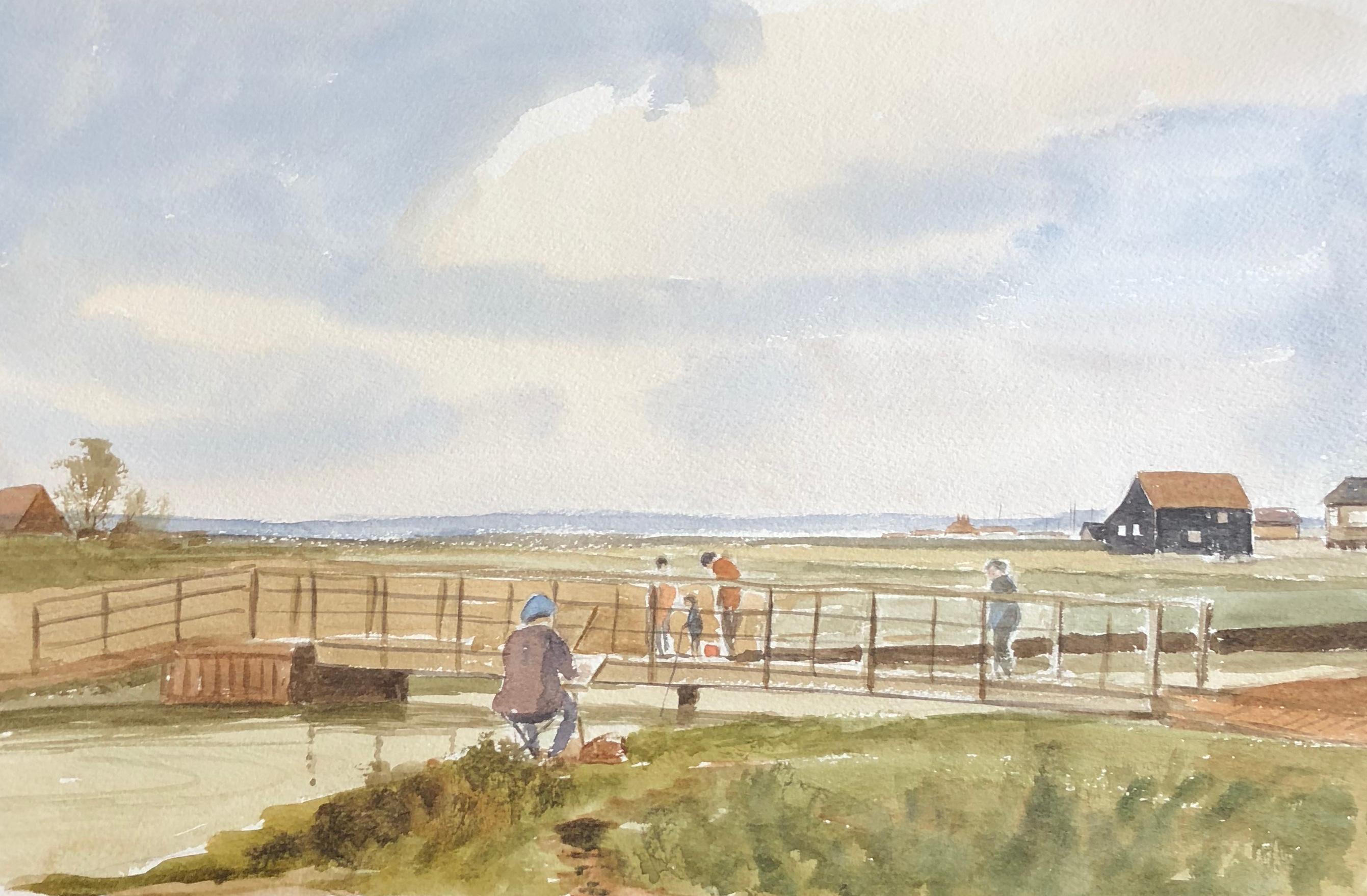 Ronald Birch Landscape Painting - Painting the Fisherman at Walberswick, original British watercolour painting