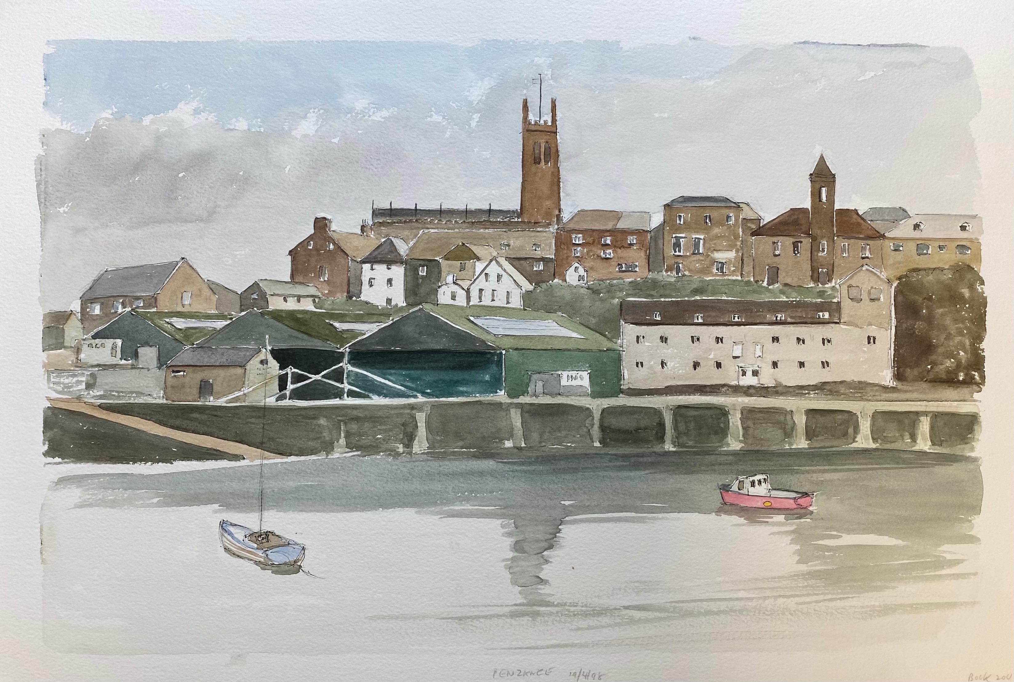 Penzance Cornwall Harbour - signed original British watercolour painting - Painting by Ronald Birch
