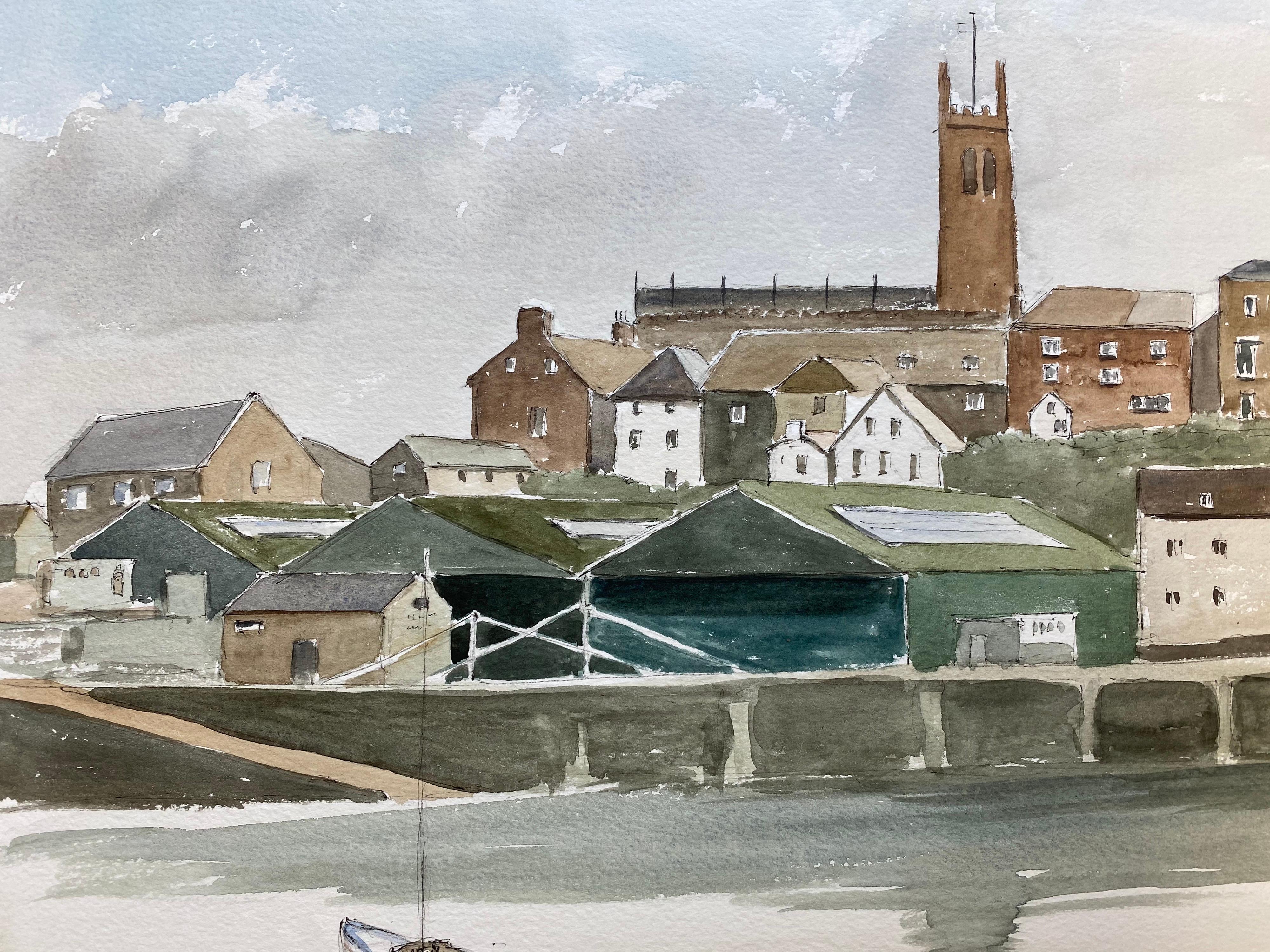 Penzance, port des Cornouailles - peinture à l'aquarelle britannique originale signée - Gris Landscape Painting par Ronald Birch