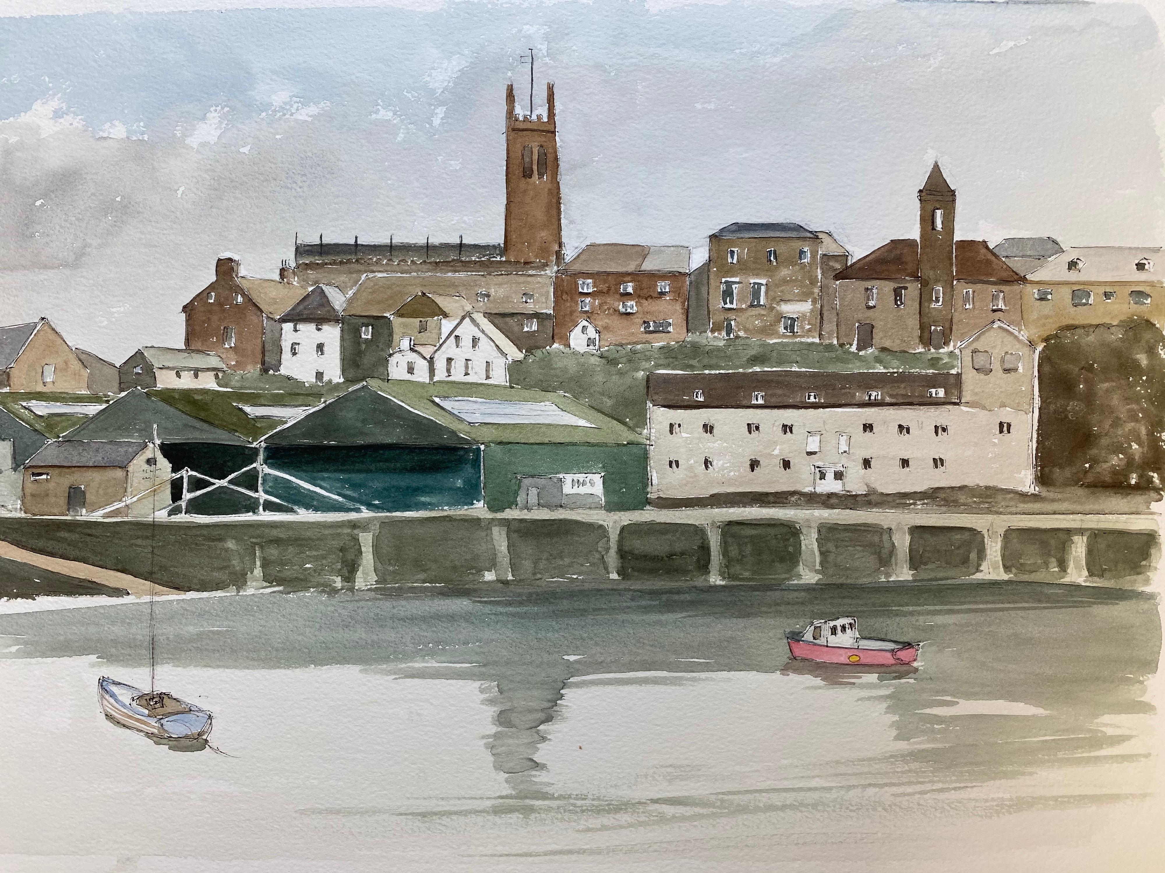 Landscape Painting Ronald Birch - Penzance, port des Cornouailles - peinture à l'aquarelle britannique originale signée