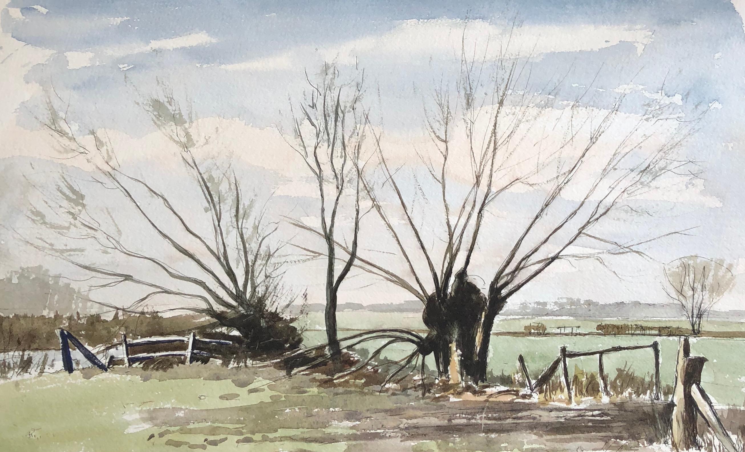 Ronald Birch Landscape Painting - River Tree Scene, original British watercolour painting