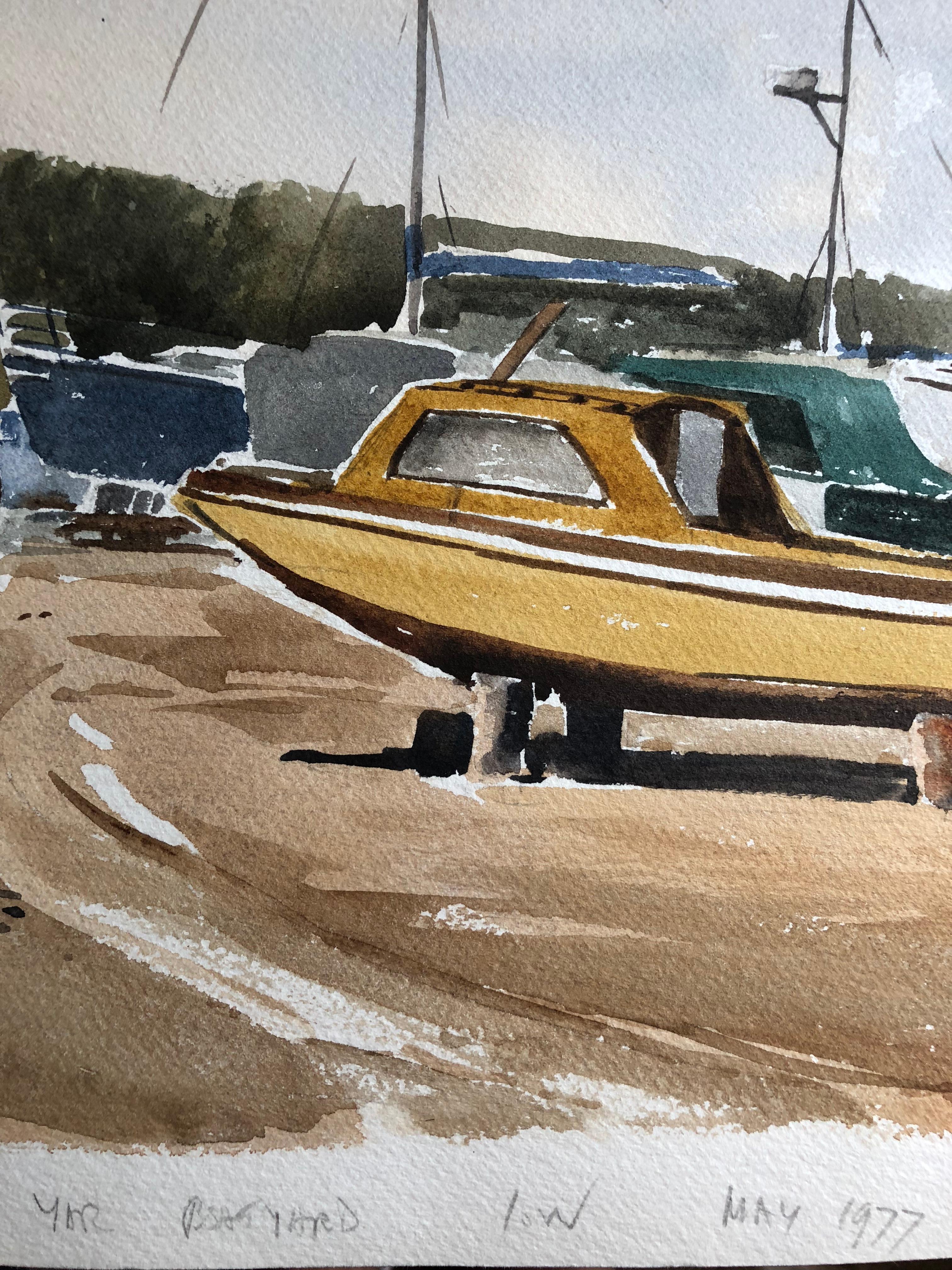 River Yar Boatyard, original British watercolour painting - Painting by Ronald Birch