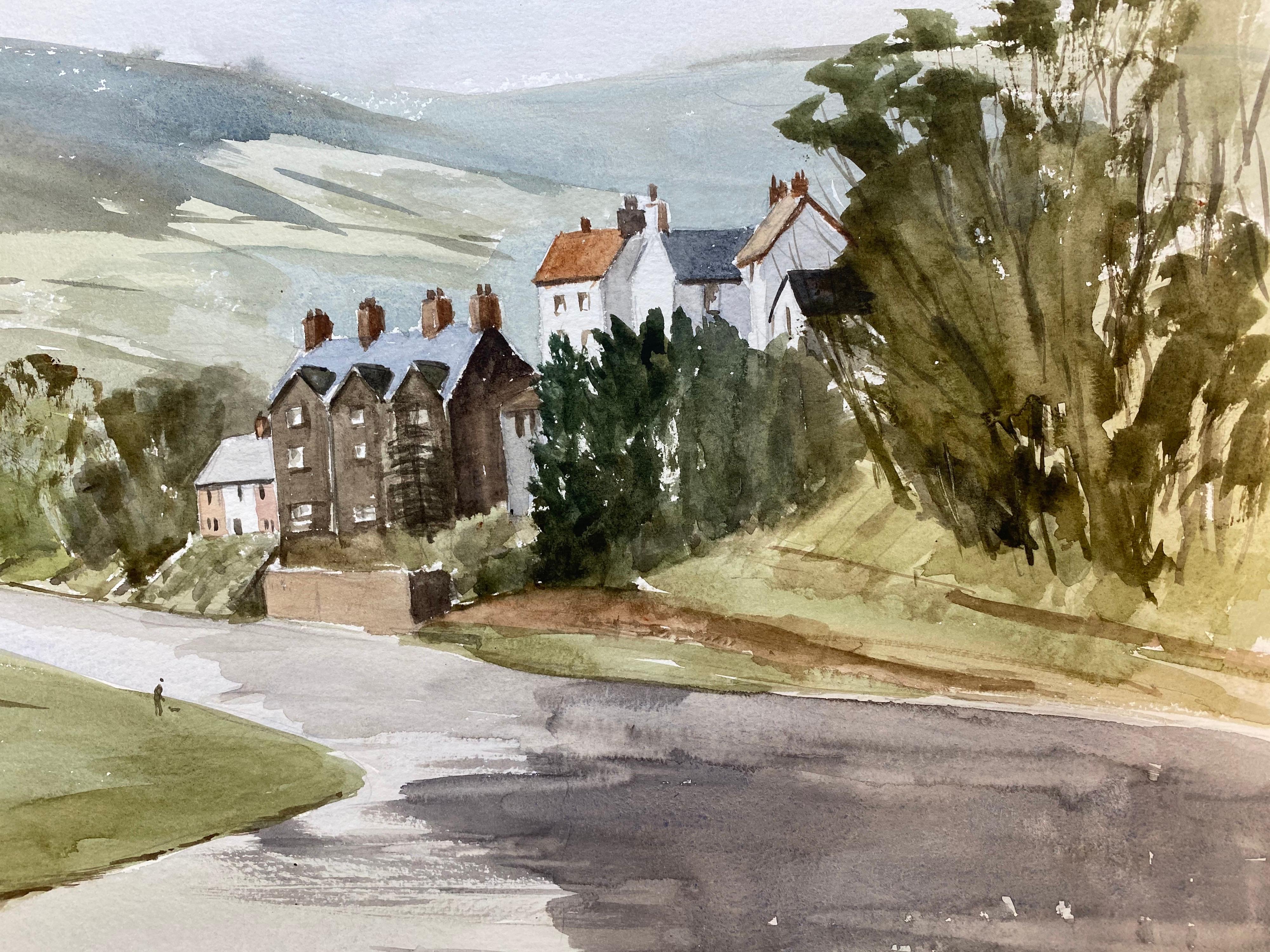 Rural English Village Landscape signed original British watercolour painting - Gray Landscape Painting by Ronald Birch