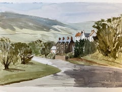 Rural English Village Landscape signed original British watercolour painting