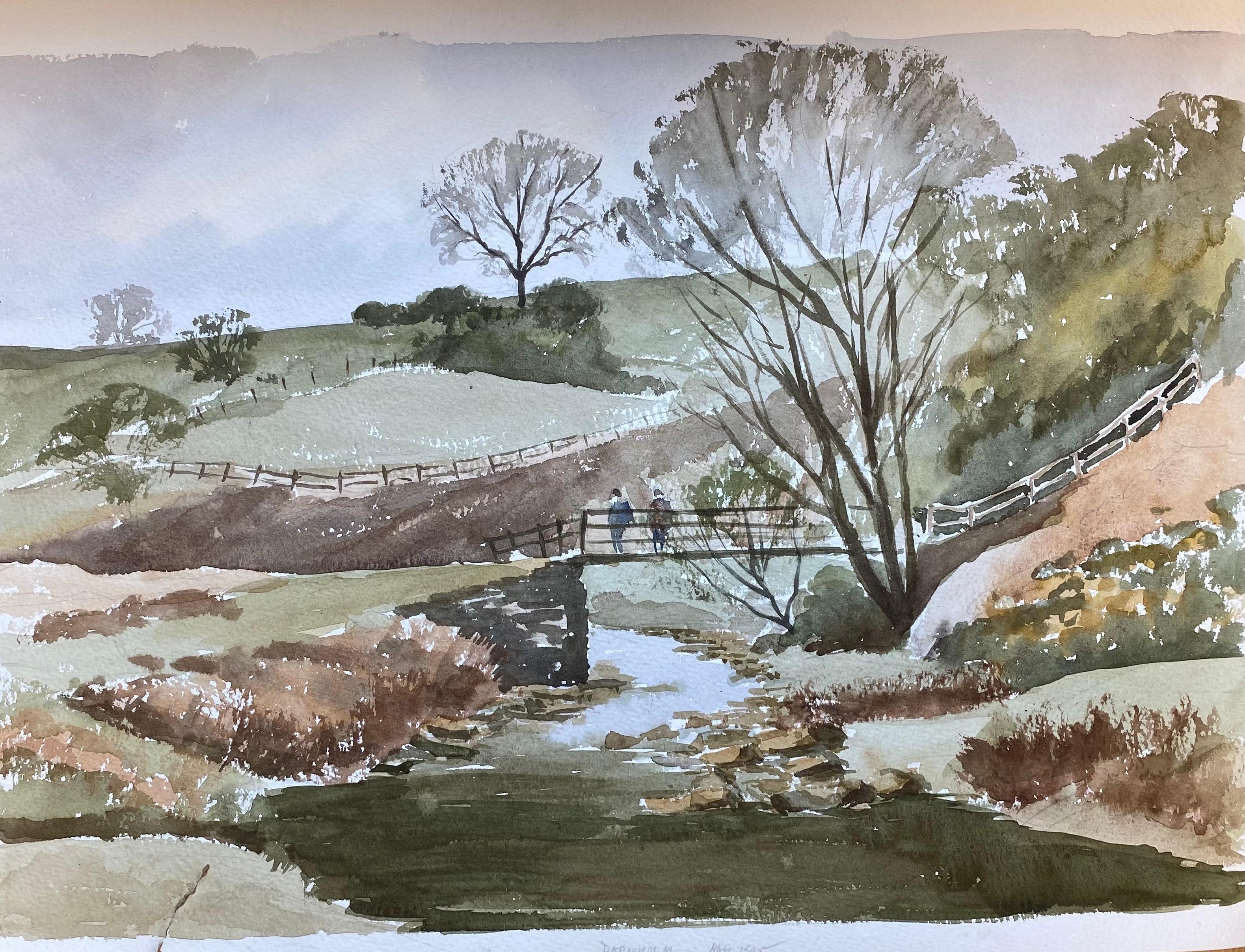 Ronald Birch Landscape Painting - Rural River Countryside Landscape original British watercolour painting