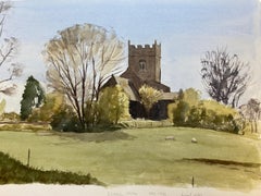 Rushall Church, English Town, signed original British watercolour painting