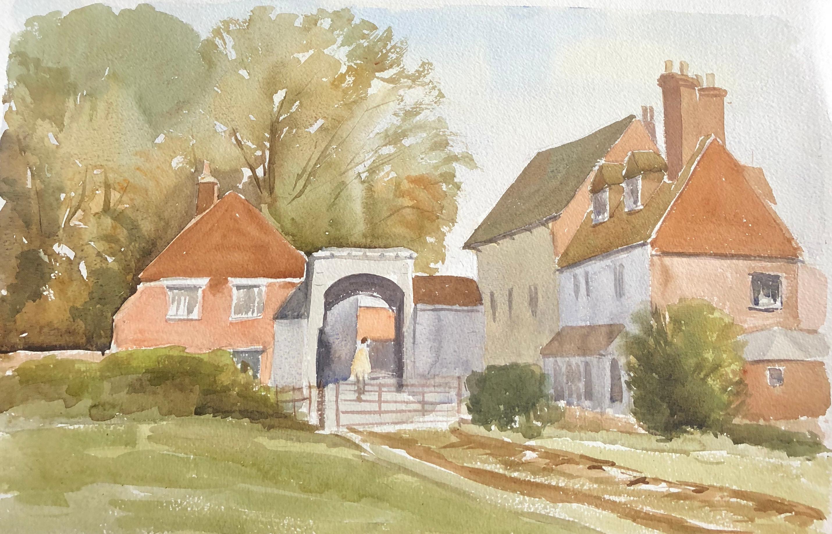 Ronald Birch River bridge, signed original British watercolour