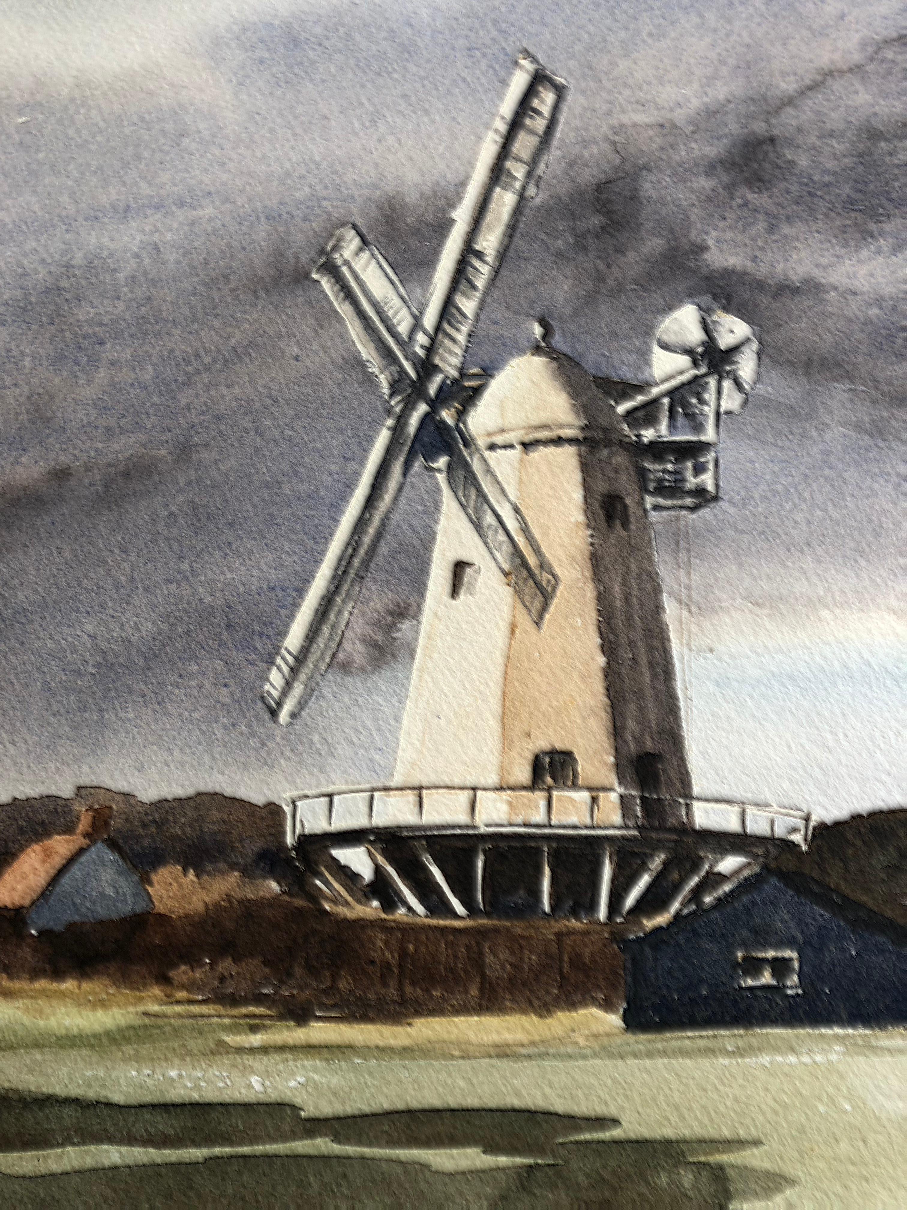 Shipley Mill, acquerello britannico originale e firmato - Landscape Painting Grigio di Ronald Birch