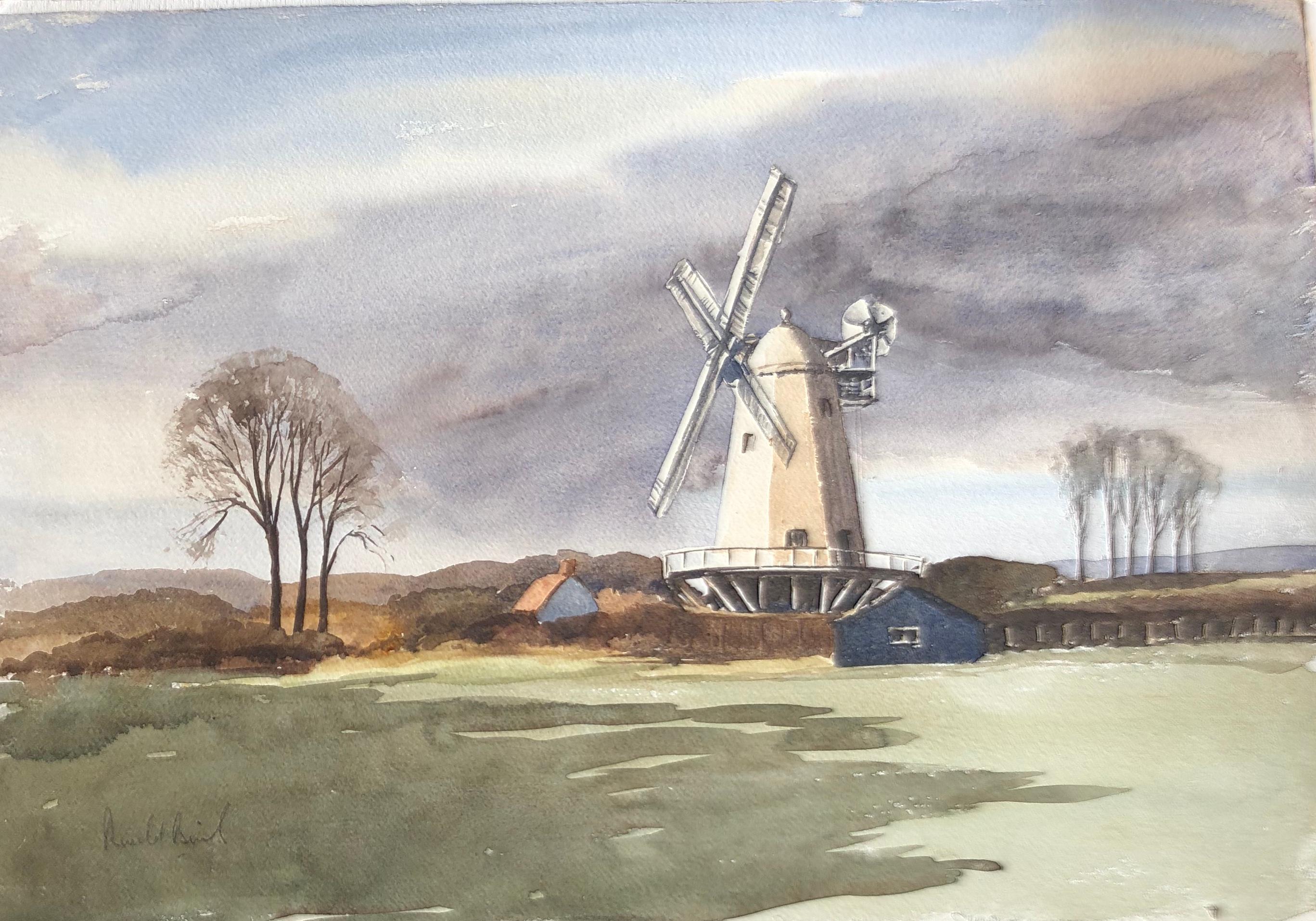 Landscape Painting di Ronald Birch - Shipley Mill, acquerello britannico originale e firmato