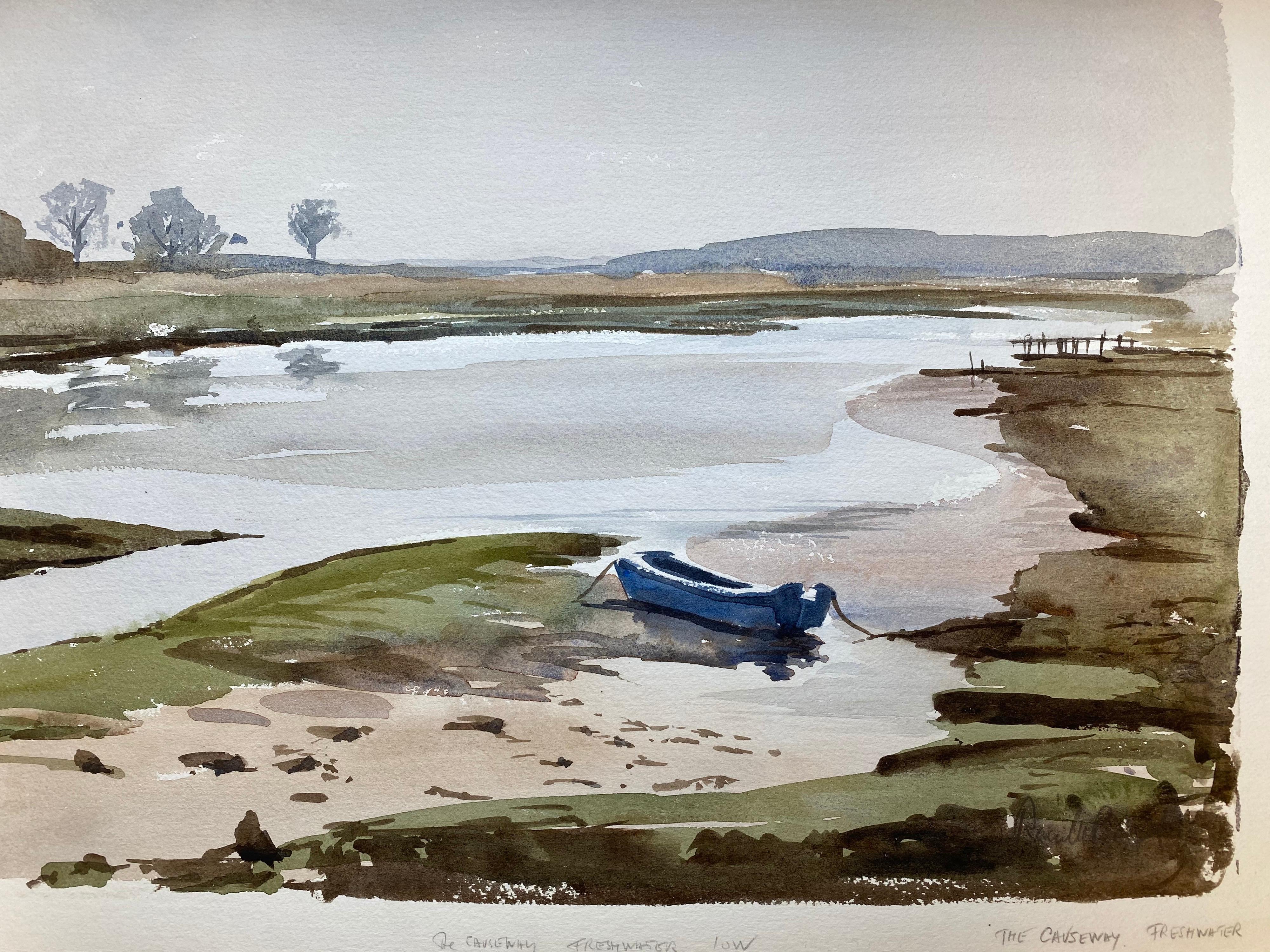 The Causeway Fresh Water, signed original British watercolour painting - Painting by Ronald Birch