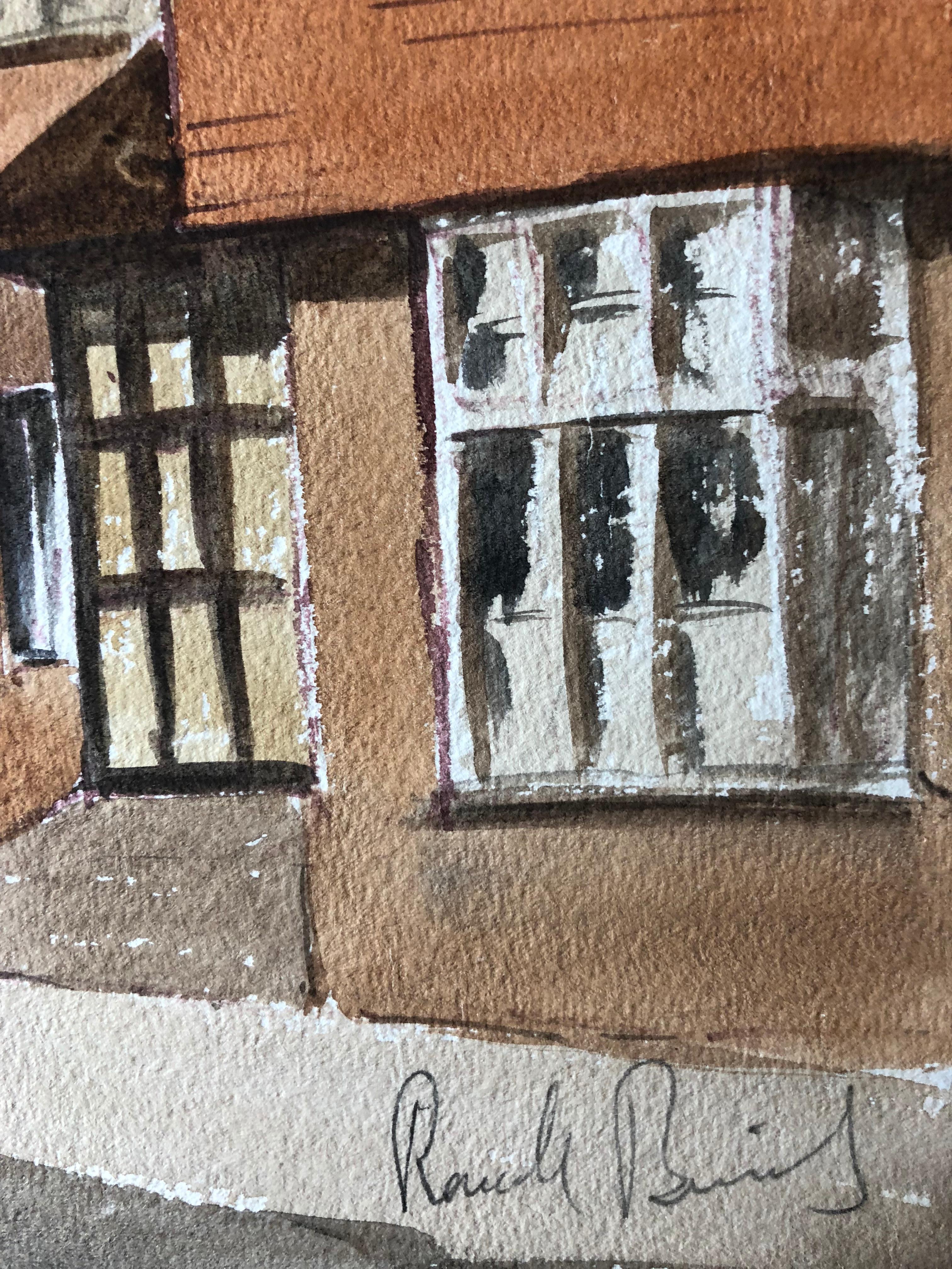 La tour de l'horloge, ville anglaise, peinture à l'aquarelle britannique originale signée - Painting de Ronald Birch