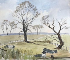 Trees in Landscape original British watercolour painting