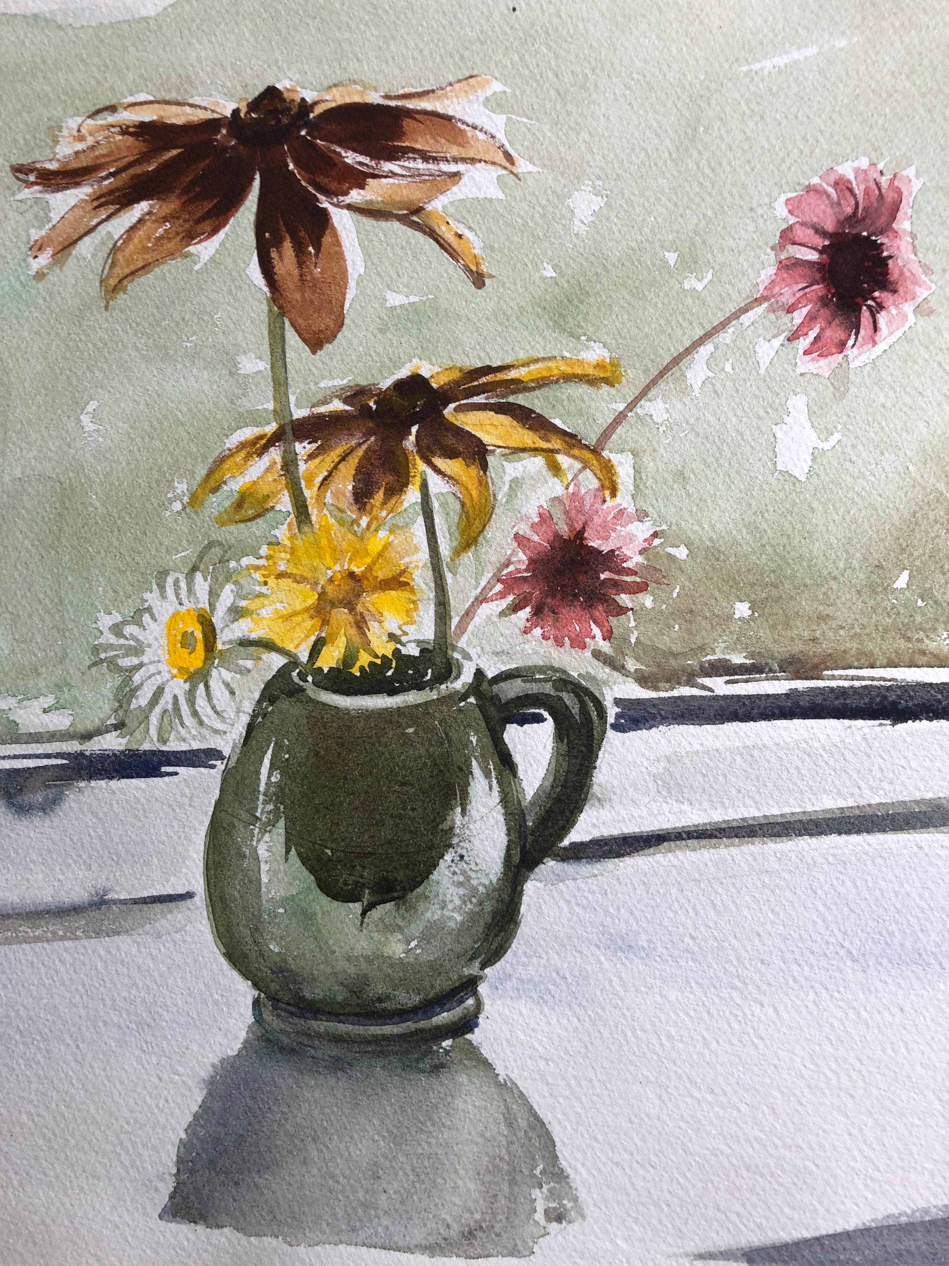 Vase of Flowers, original British watercolour painting - Painting by Ronald Birch