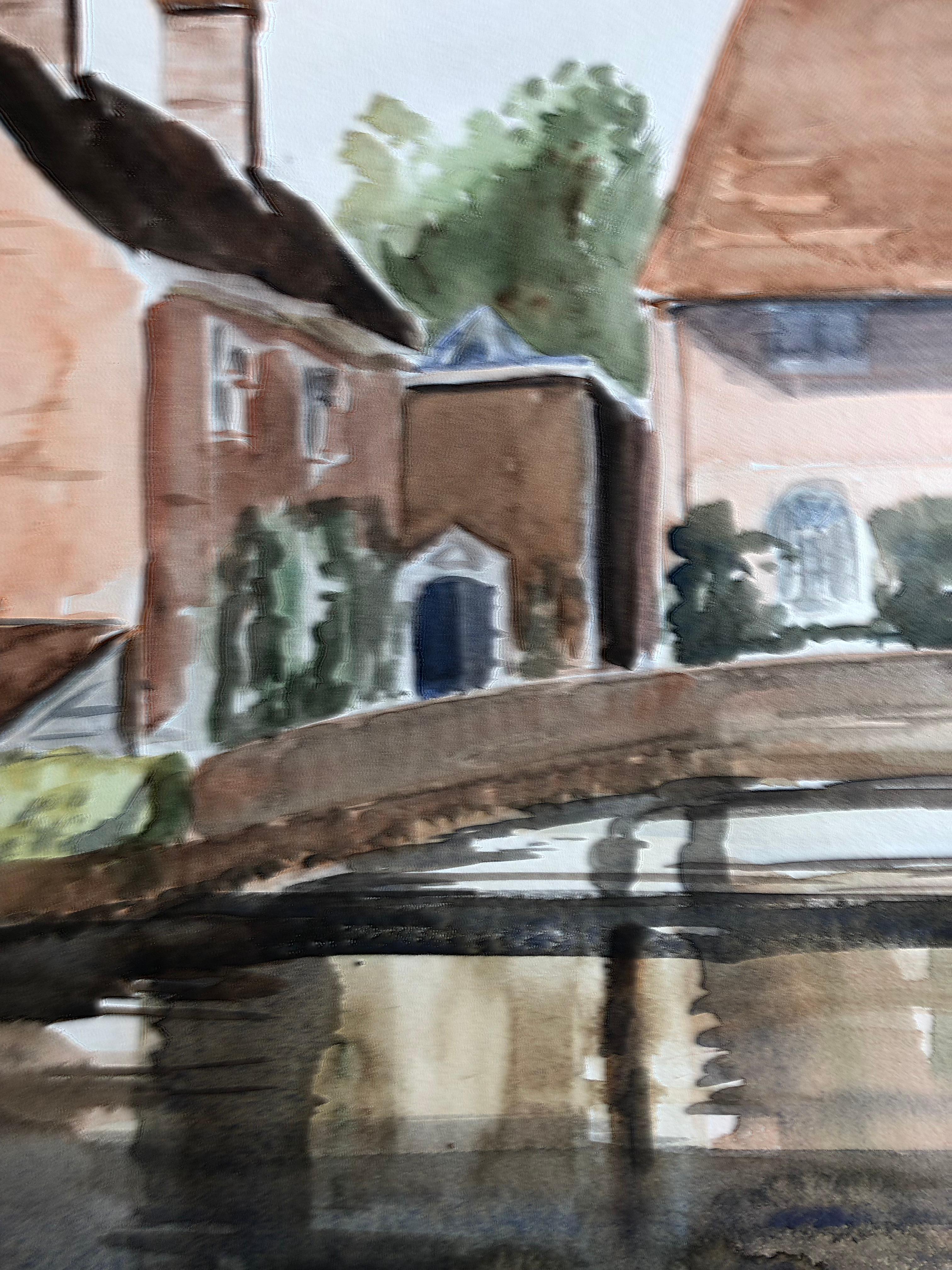 Village Bridge Scene, original British watercolour painting - Painting by Ronald Birch