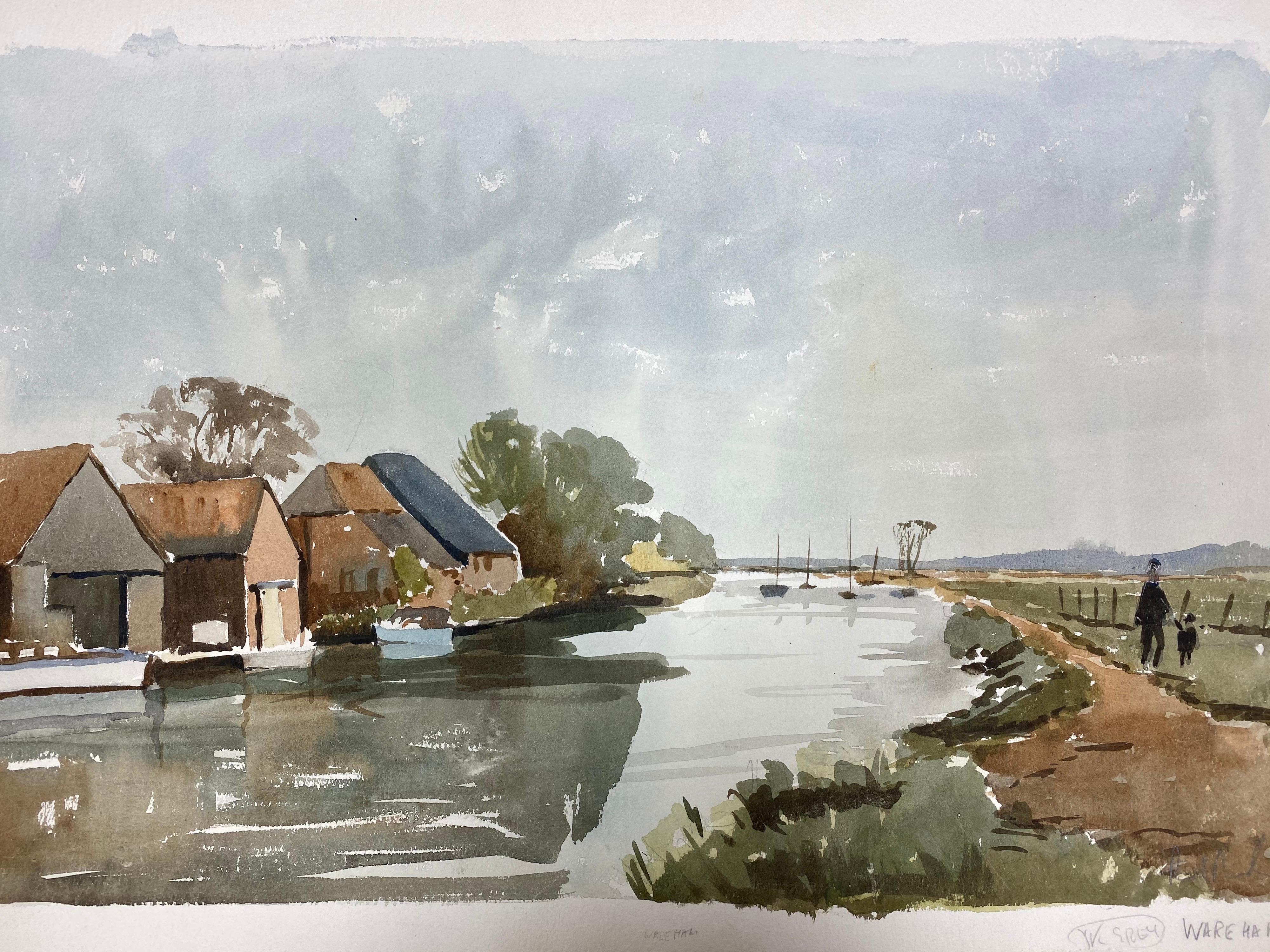 WareHam Sea Scene - Signed Original British Watercolour Painting - Gray Landscape Painting by Ronald Birch