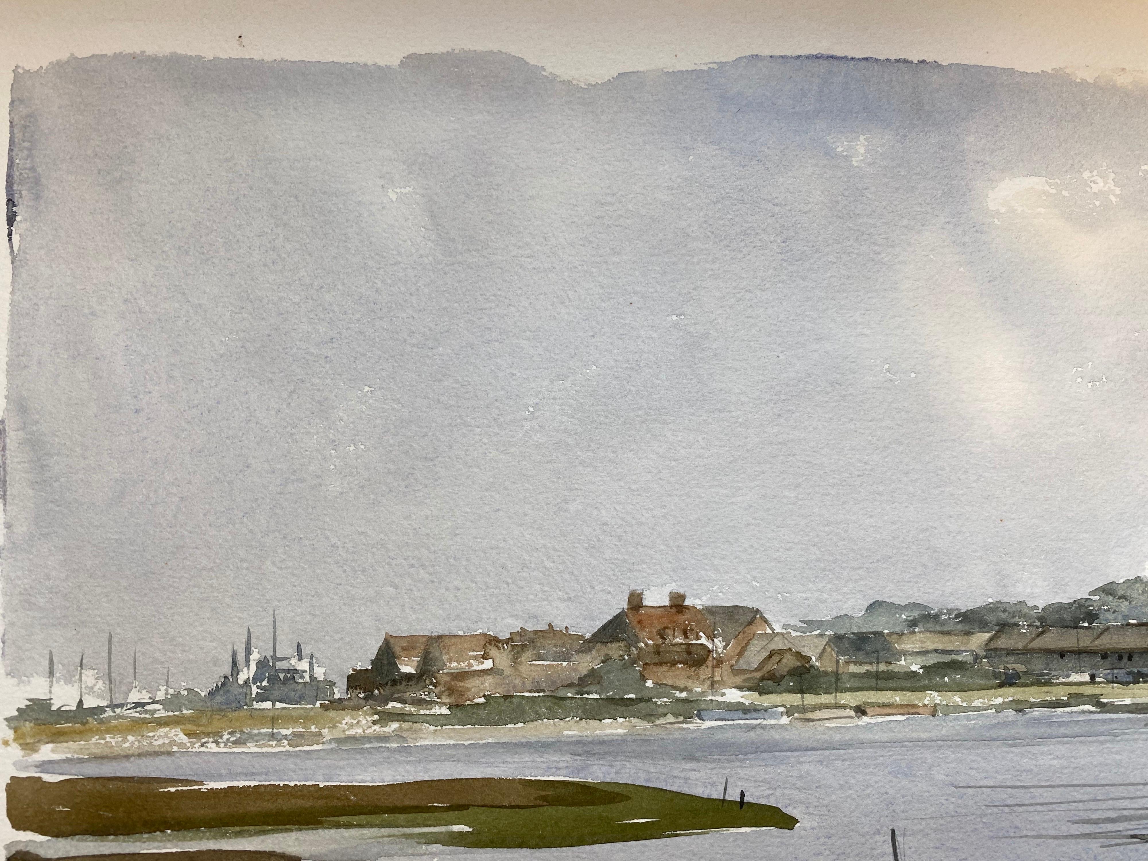 Yarmouth Town – signiertes originales britisches Aquarellgemälde (Grau), Landscape Painting, von Ronald Birch