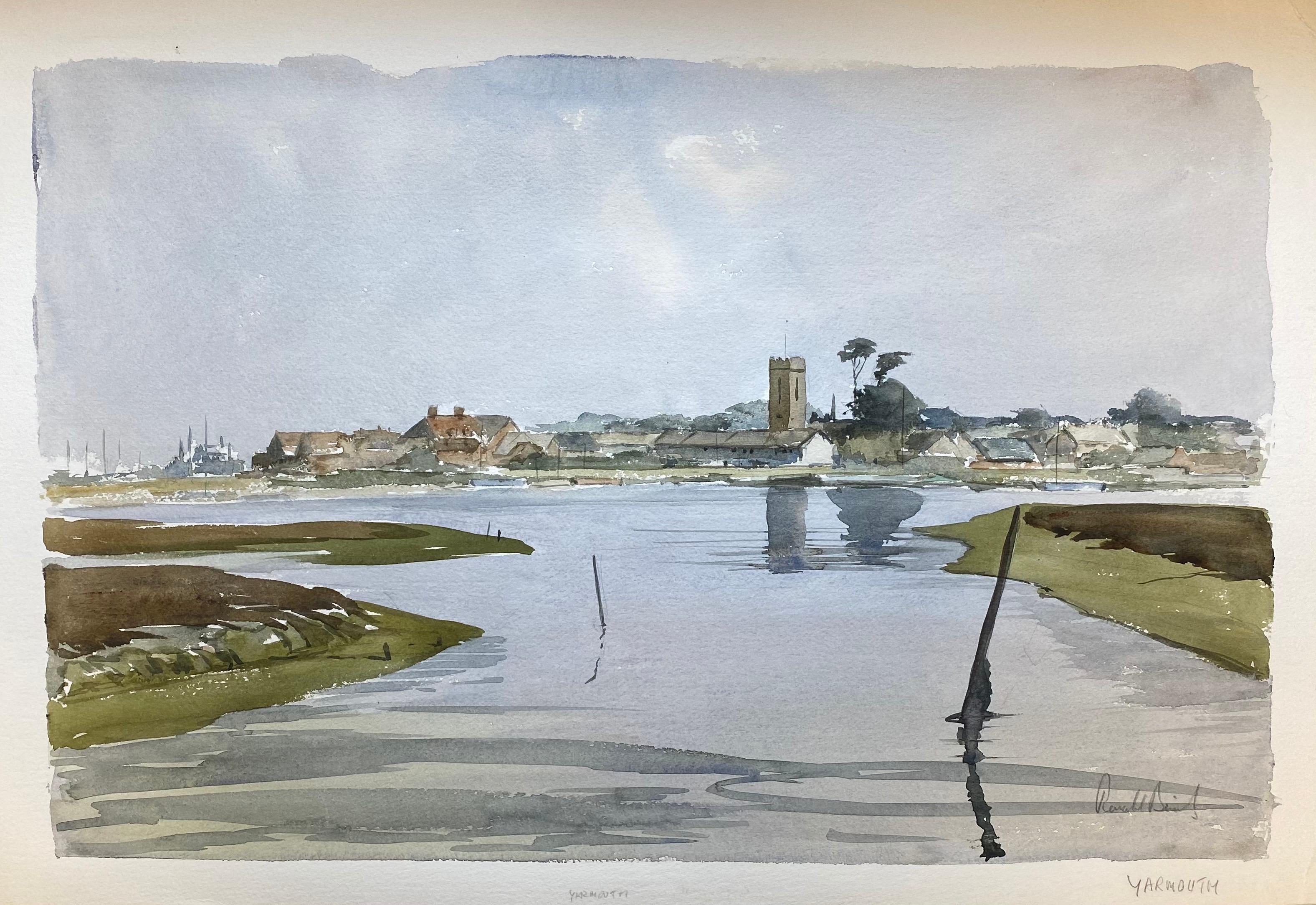 Ronald Birch Landscape Painting – Yarmouth Town – signiertes originales britisches Aquarellgemälde