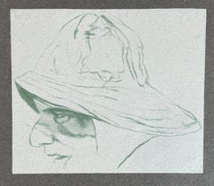 Vintage Cap'n A.B Dick (A) gray fisherman portrait sou'wester hat R.B. Kitaj lithograph