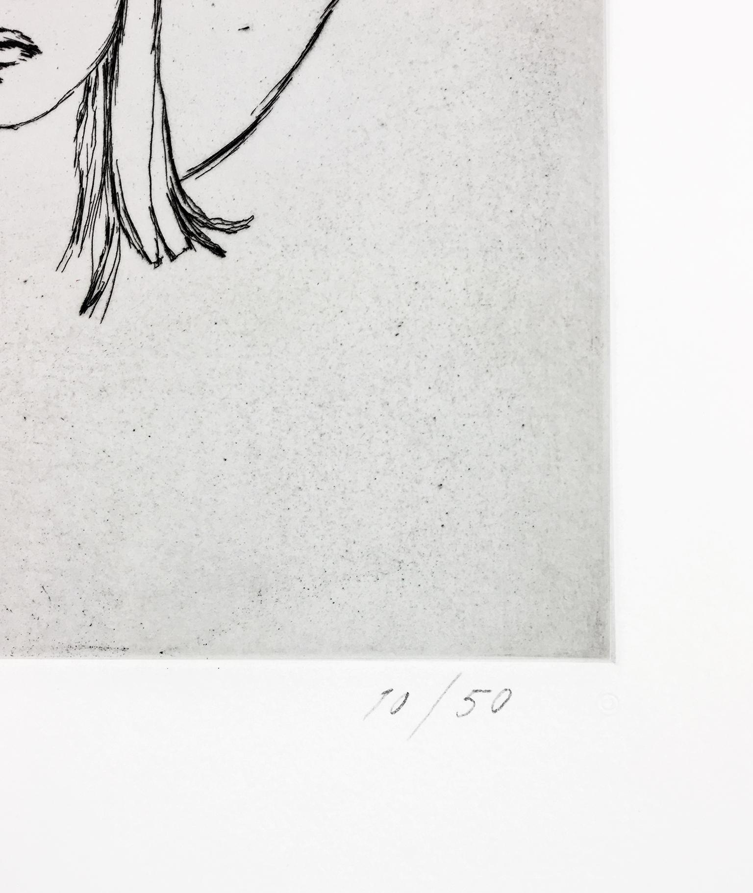 Dominie in Catalogna, Kitaj che disegna un ritratto in bianco e nero di una ragazza con cappello in vendita 1