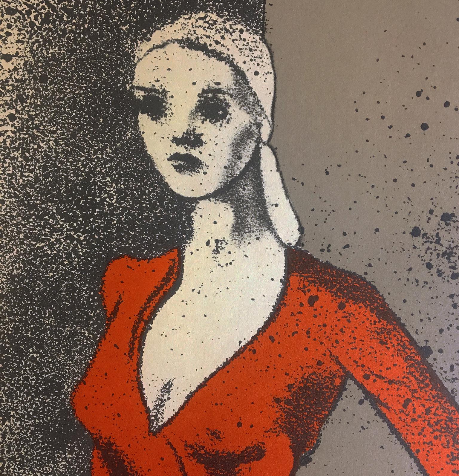 Impreso en 1975, este cartel muestra el encuentro entre una seductora mujer vestida de rojo y un hombre de espaldas al espectador. La luz de una farola está bellamente imitada con una textura moteada que siluetea al hombre. El cartel reproduce su