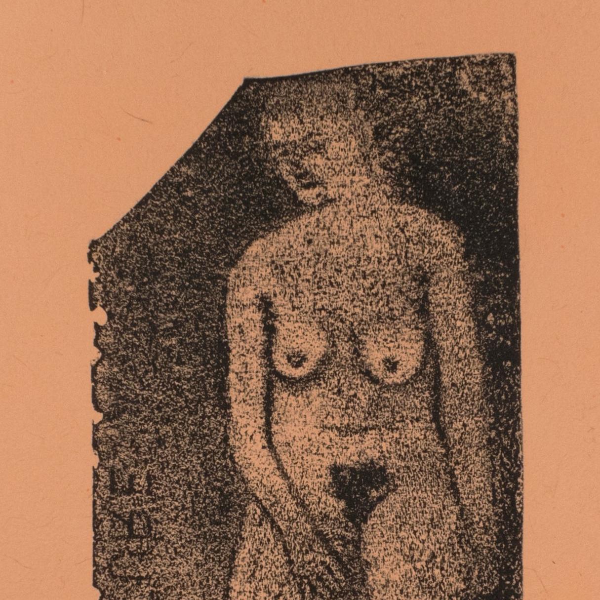 Scultura di nudo R.B. Disegno di Kitaj di donna nuda su carta arancione fatta a mano, stampa - Print Moderno di Ronald Brooks Kitaj