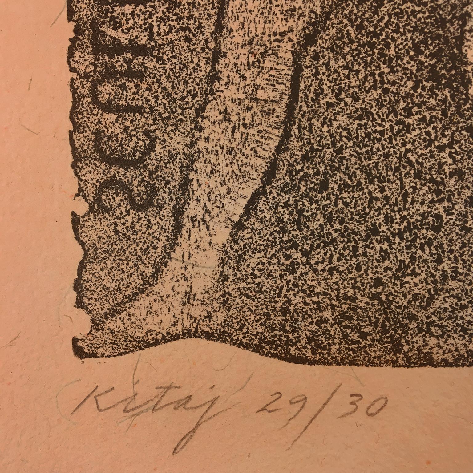 Scultura di nudo R.B. Disegno di Kitaj di donna nuda su carta arancione fatta a mano, stampa - Figurative Print Arancia di Ronald Brooks Kitaj