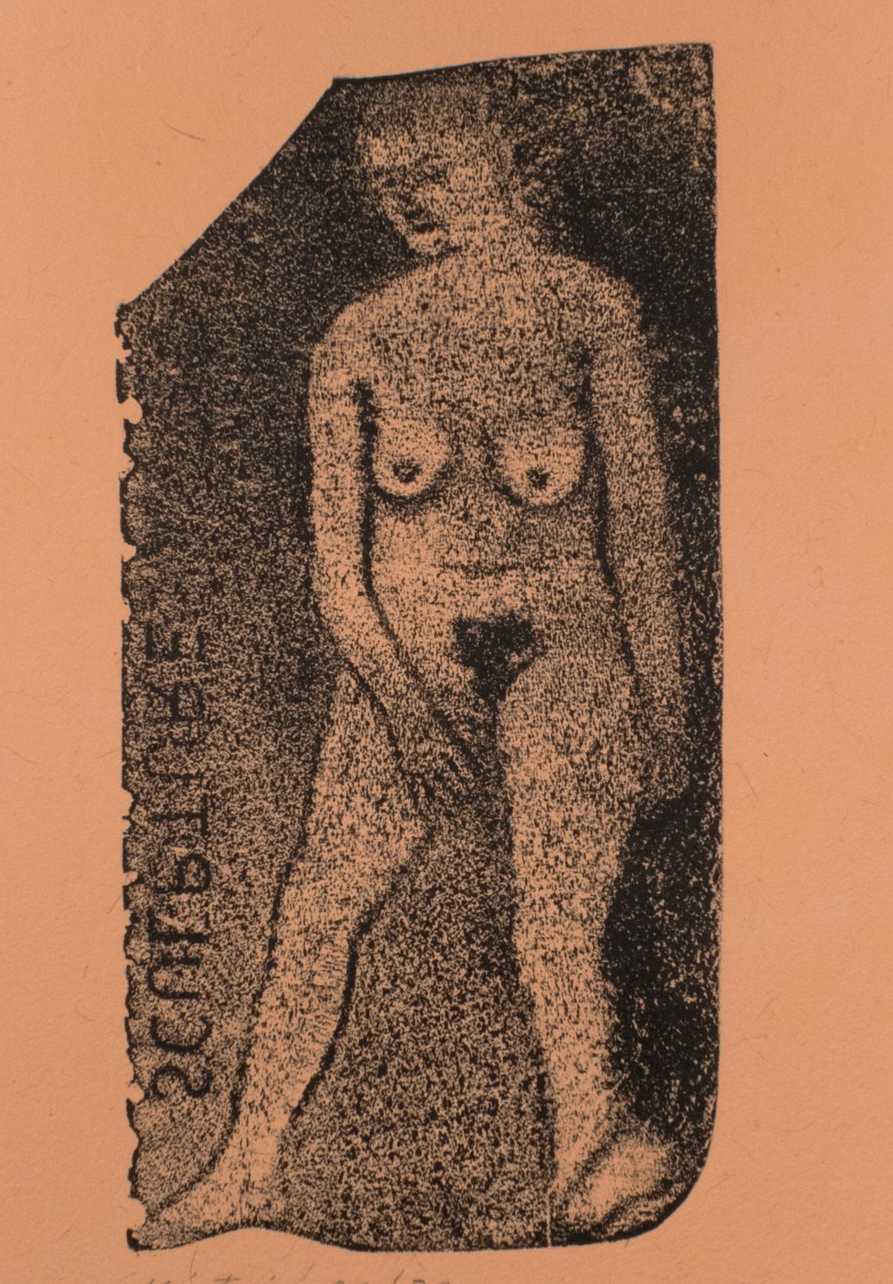 Escultura desnuda R.B. Kitaj dibujo de mujer desnuda sobre papel naranja hecho a mano impresión