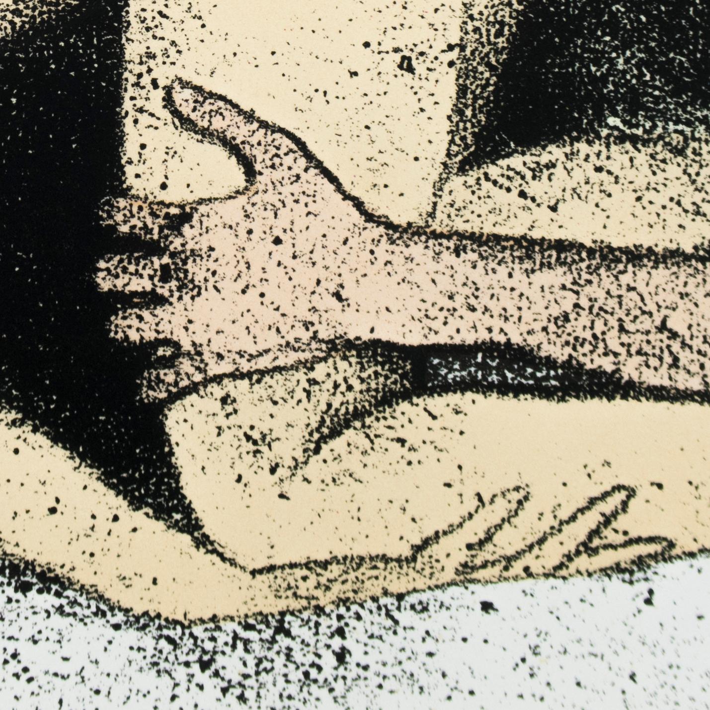 Einige haben nicht (A) R.B. Kitaj erotische nackte Zeichnung eines nackten blonden Mannes auf dem Bett (Realismus), Print, von Ronald Brooks Kitaj