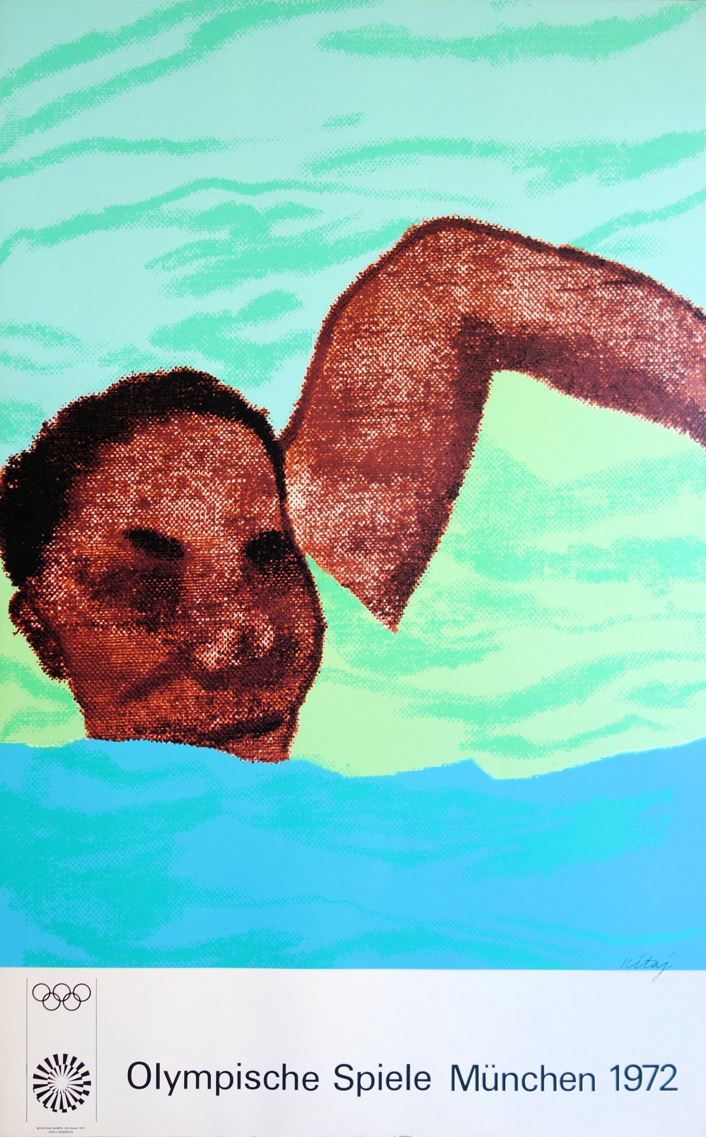 Figurative Print di Ronald Brooks Kitaj - Nuotatore - Serigrafia (Giochi Olimpici di Monaco 1972)