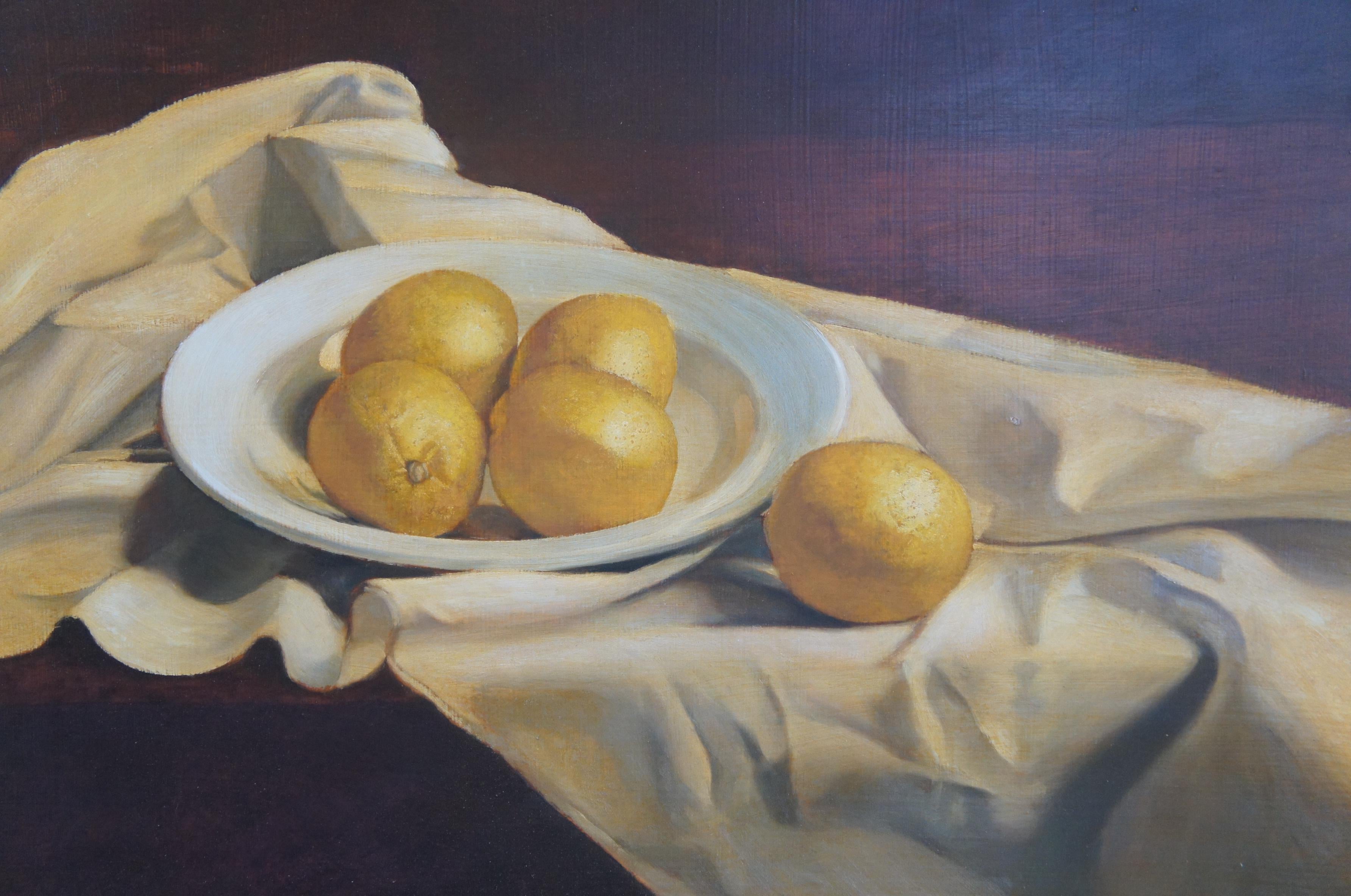Ronald E. Renmark Bowl of Lemons Fruit Still Life Oil Painting on Canvas For Sale 1