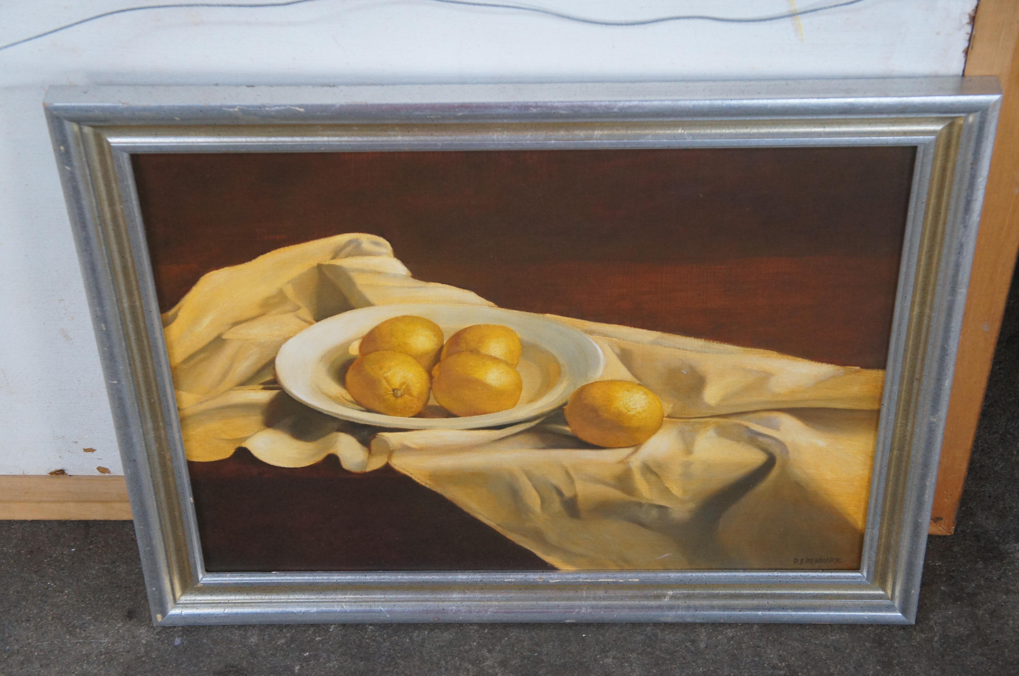 Ronald E. Renmark Bowl of Lemons Fruit Still Life Oil Painting on Canvas For Sale 2
