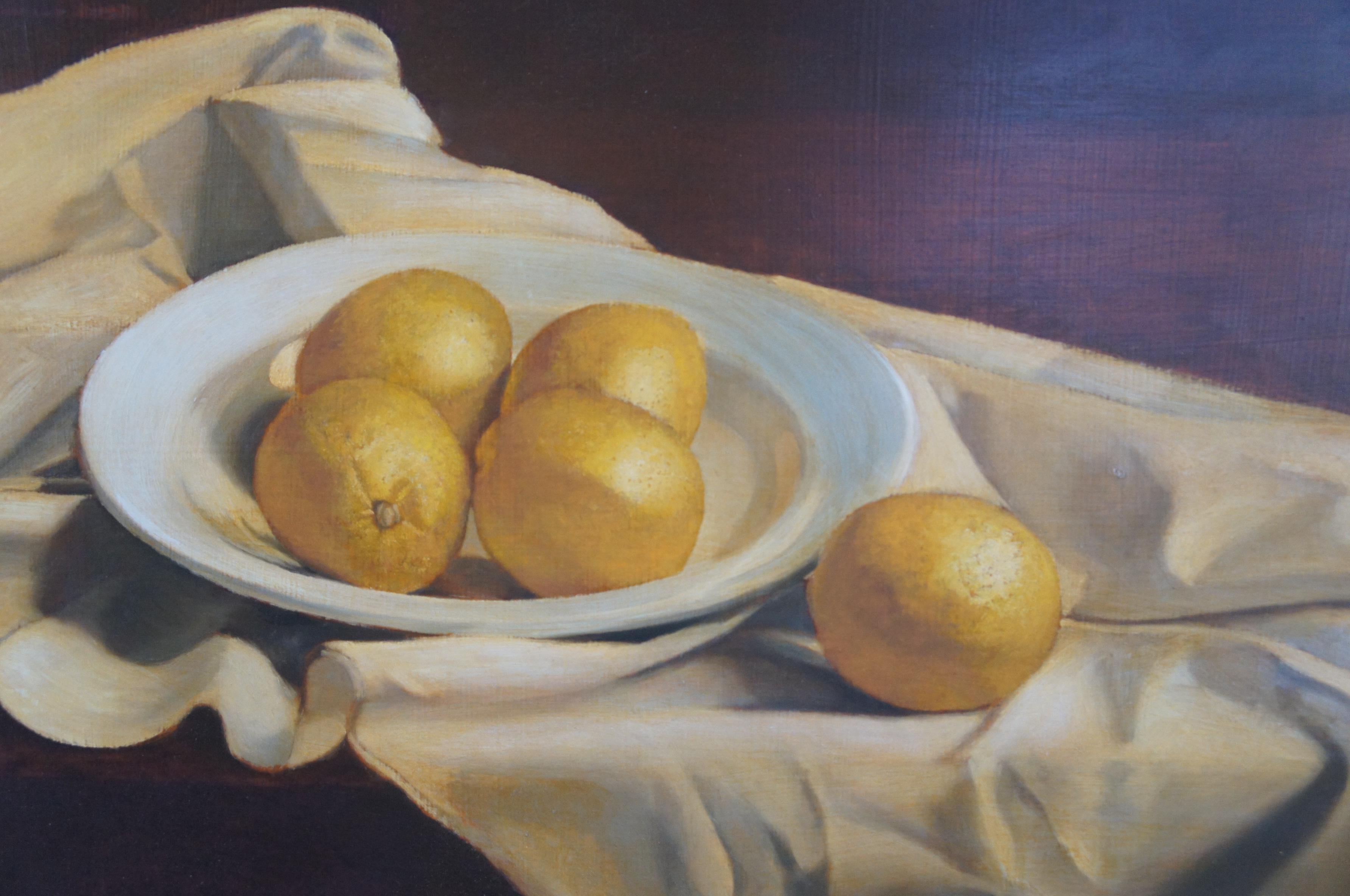 Ronald E. Renmark Bowl of Lemons Fruit Still Life Oil Painting on Canvas For Sale 3