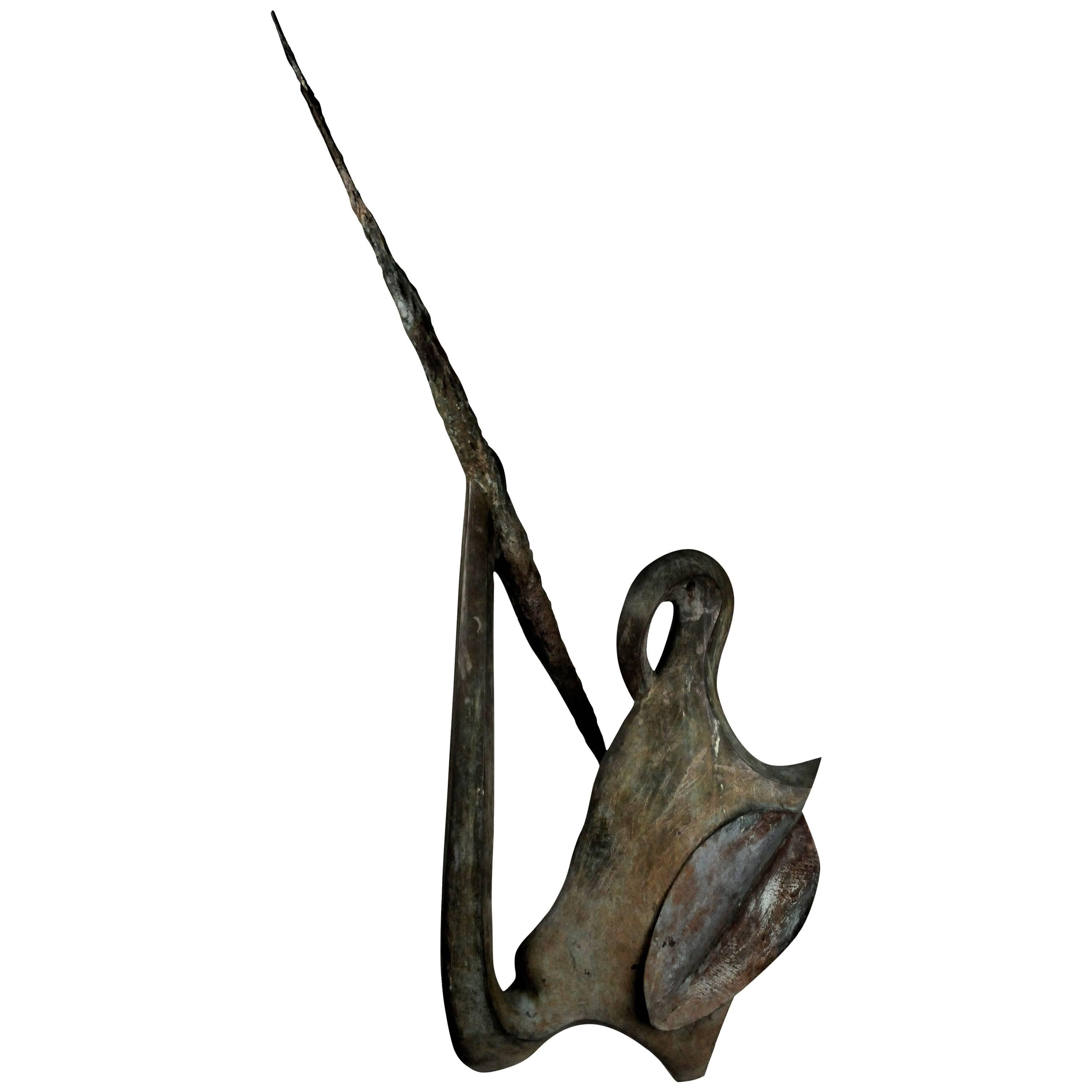 Ronald Edward Street, Spear Thrower, Oxidized Bronze Sculpture, 1970s For Sale