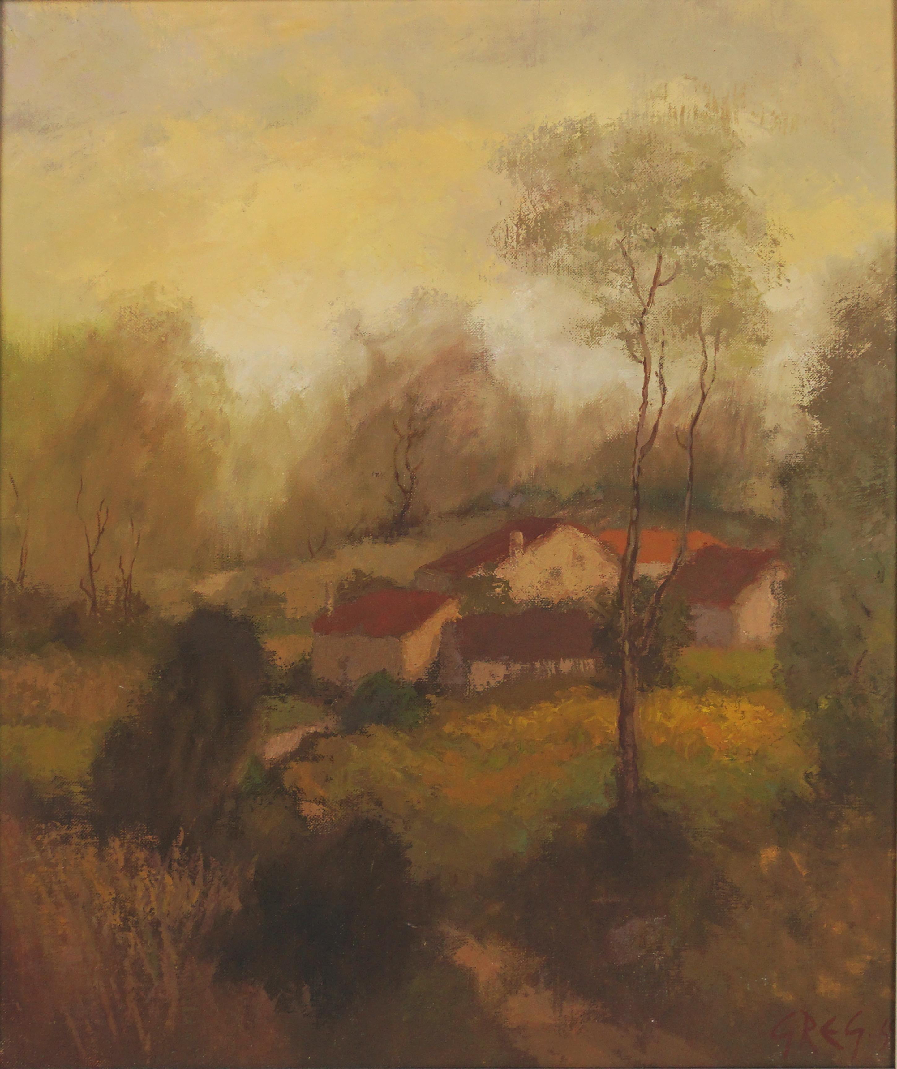 Mid Century French Landscape -- Paysage de L'Yonne - Painting by Ronald Greg