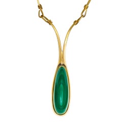 Ronald Hayes Pearson Modernist Style Malachite Yellow Gold 3D Pendant Necklace