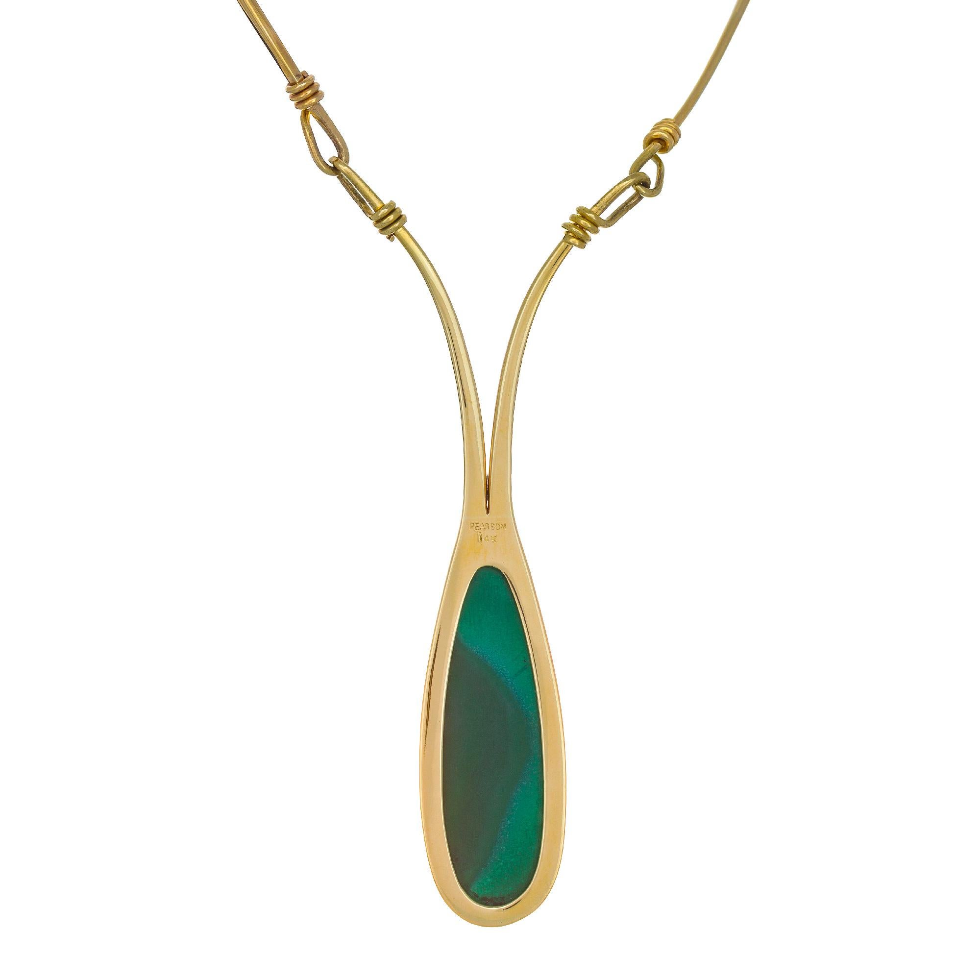 Ronald Hayes, collier pendentif en or jaune et malachite 3D Pearson de 35,00 carats en vente 2