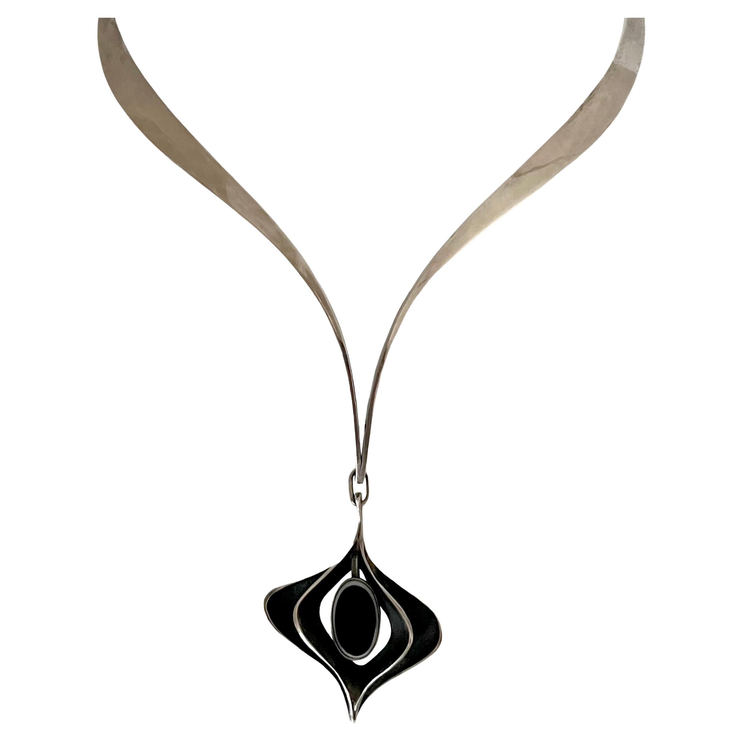 Ronald Hayes Pearson American Modern Sterling Silver Black Onyx Pendant Necklace For Sale