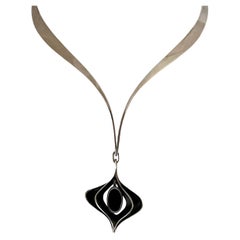 Ronald Hayes Pearson American Modern Sterling Silver Black Onyx Pendant Necklace
