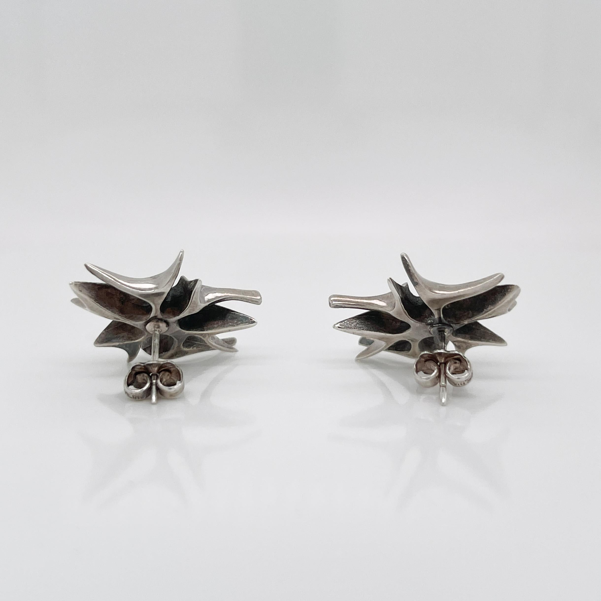 Ronald Hayes Pearson Sterling Silver American Modernist Earrings In Good Condition In Philadelphia, PA