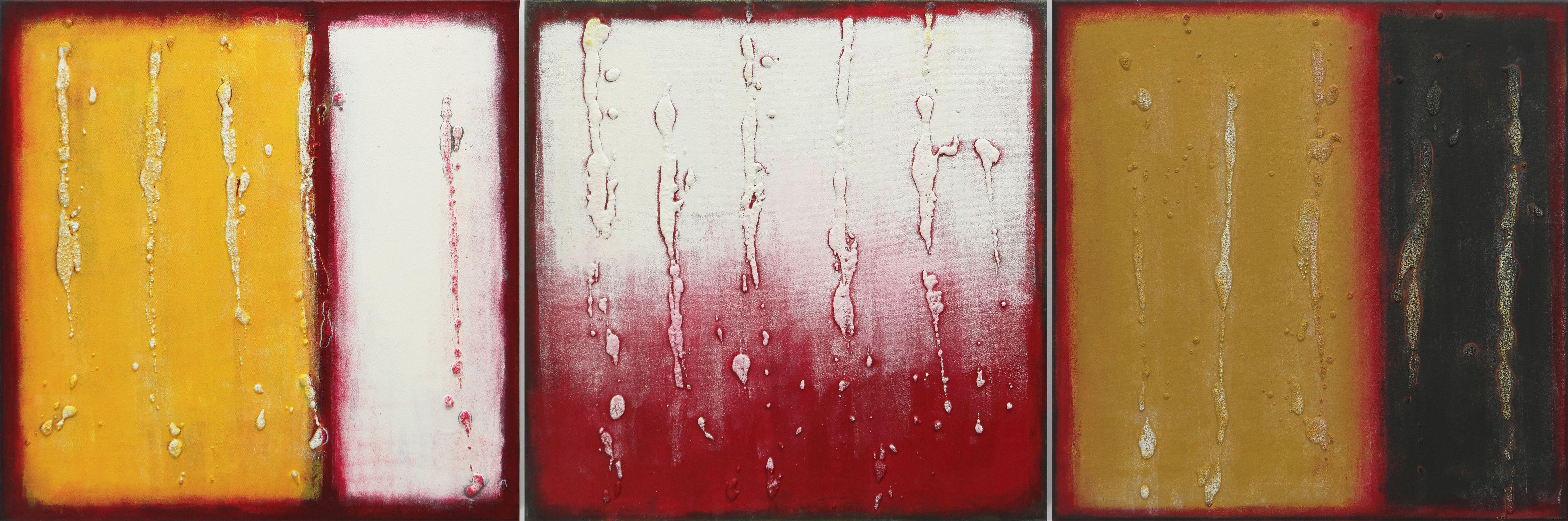 Ronald Hunter Abstract Painting - 3 Reds - Triptych, Painting, Acrylic on Canvas