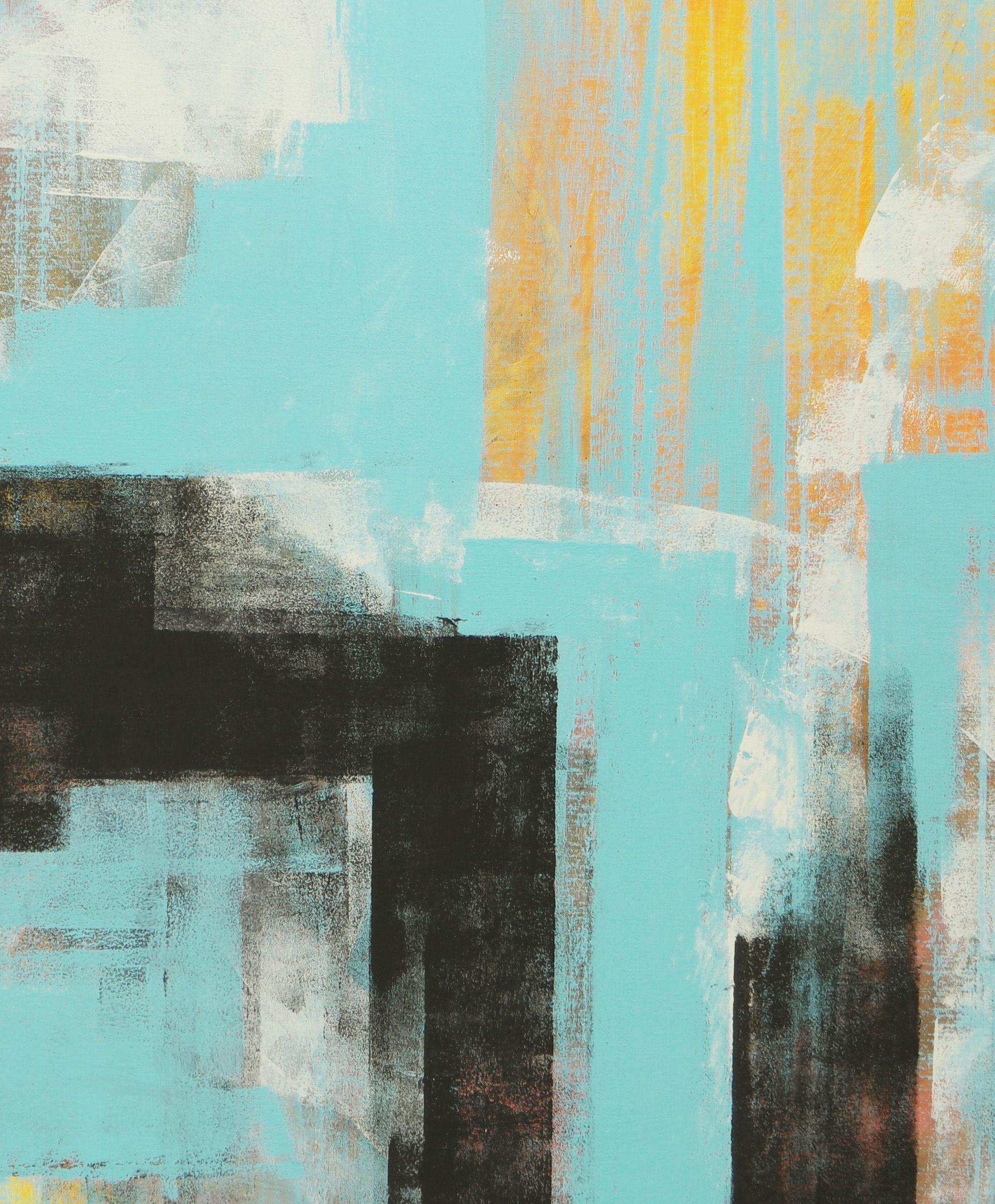 Città astratta in blu - Incl. cornice, Pittura, Acrilico su tela - Abstract Painting Grigio di Ronald Hunter