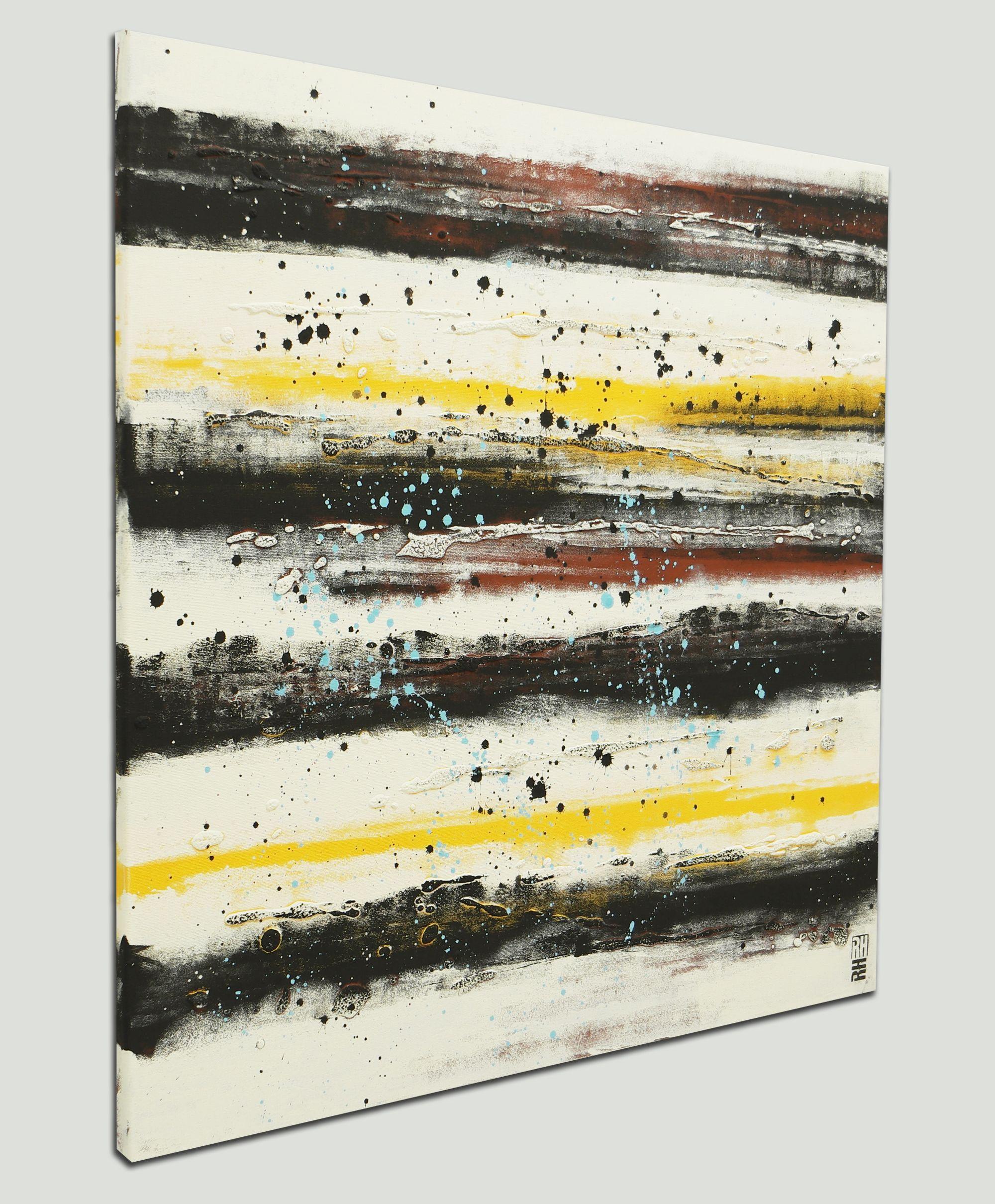 Black Line Picture, Painting, Acrylic on Canvas - Beige Abstract Painting by Ronald Hunter