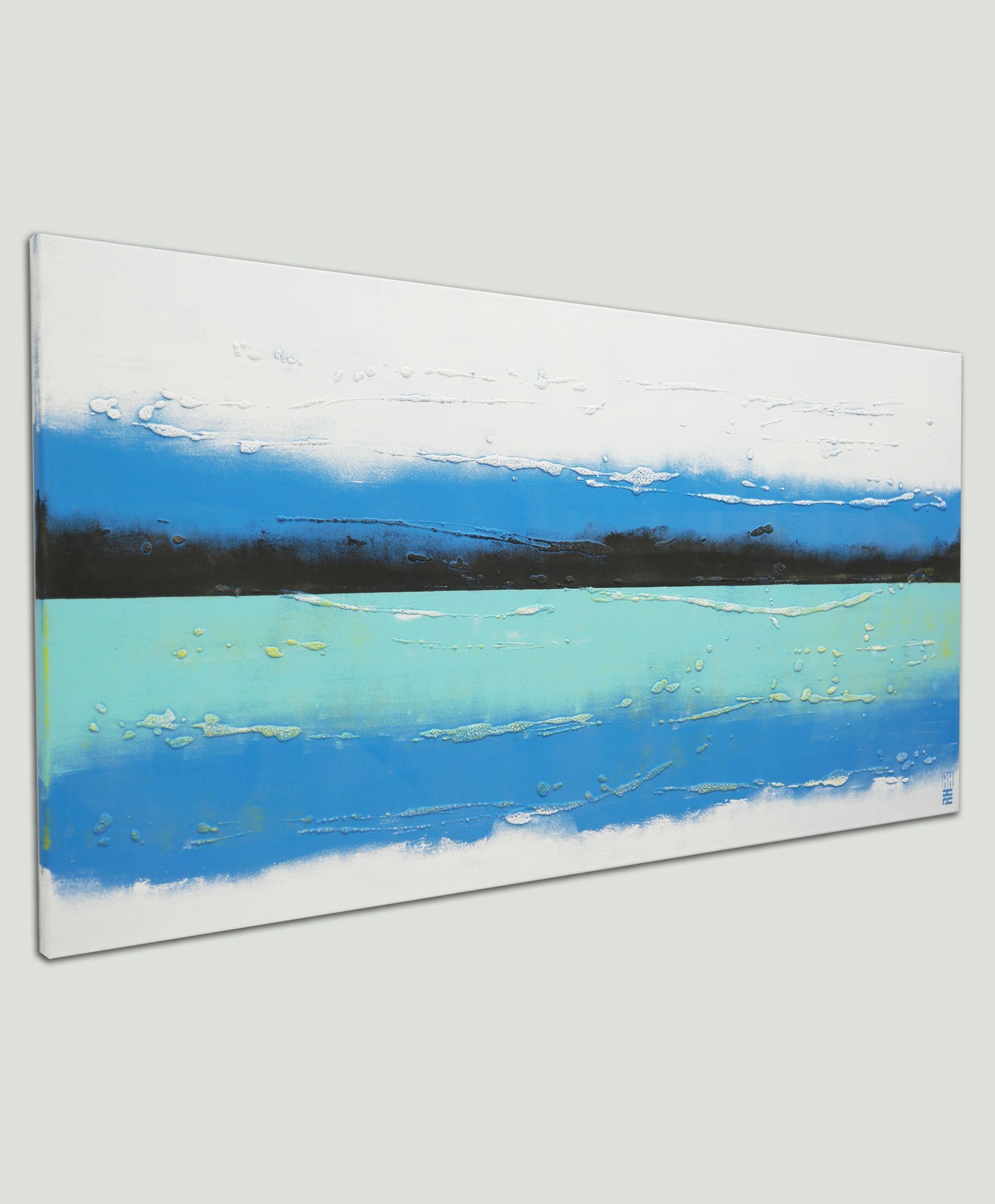 Acrylic Abstract Painting, Original artwork created by Ronald Hunter.    Layer upon layer of acrylic paint are applied in firm brush strokes, creating waves of intense vibrant colors. This minimalist piece brings tranquility in the room, and will