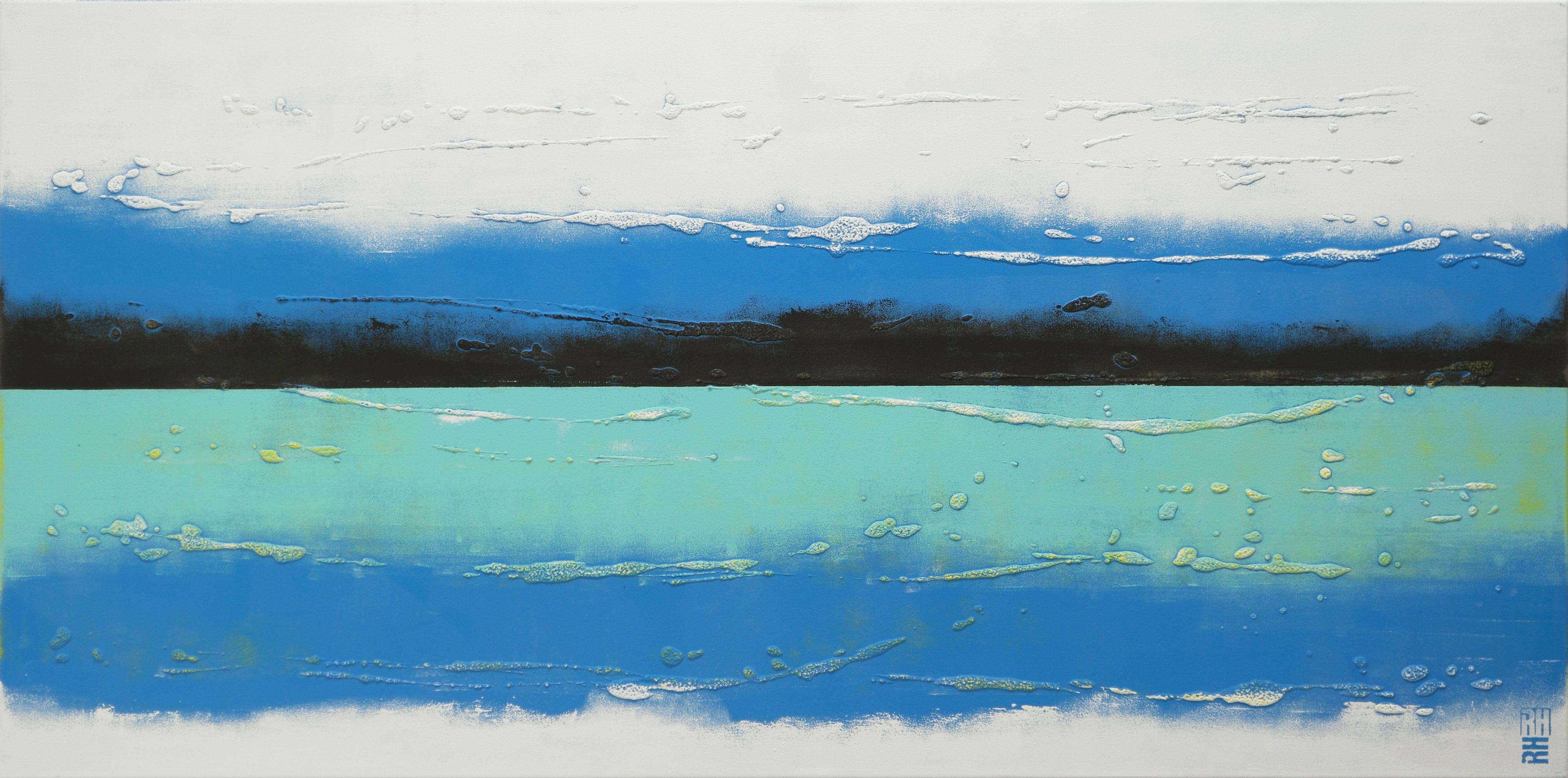 Ronald Hunter Abstract Painting - Blue Lined Landscape, Painting, Acrylic on Canvas