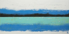 Blue Lined Landscape, Painting, Acrylic on Canvas
